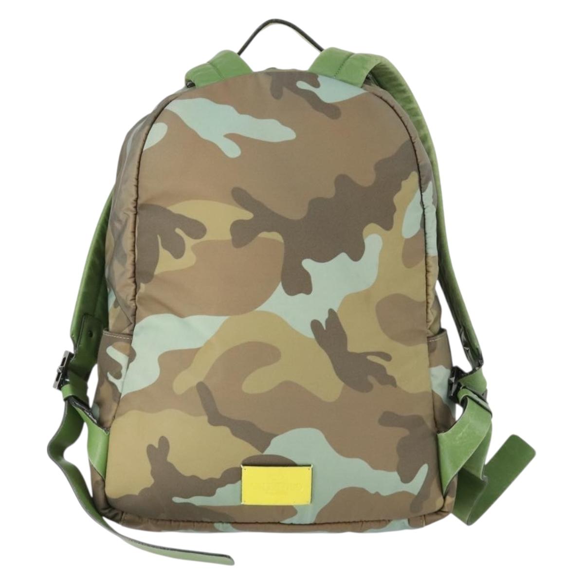 VALENTINO Backpack Nylon Khaki Silver Auth bs32505