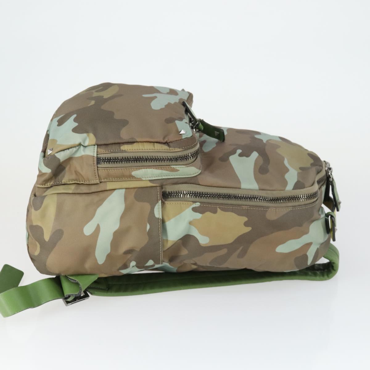 VALENTINO Backpack Nylon Khaki Silver Auth bs32505