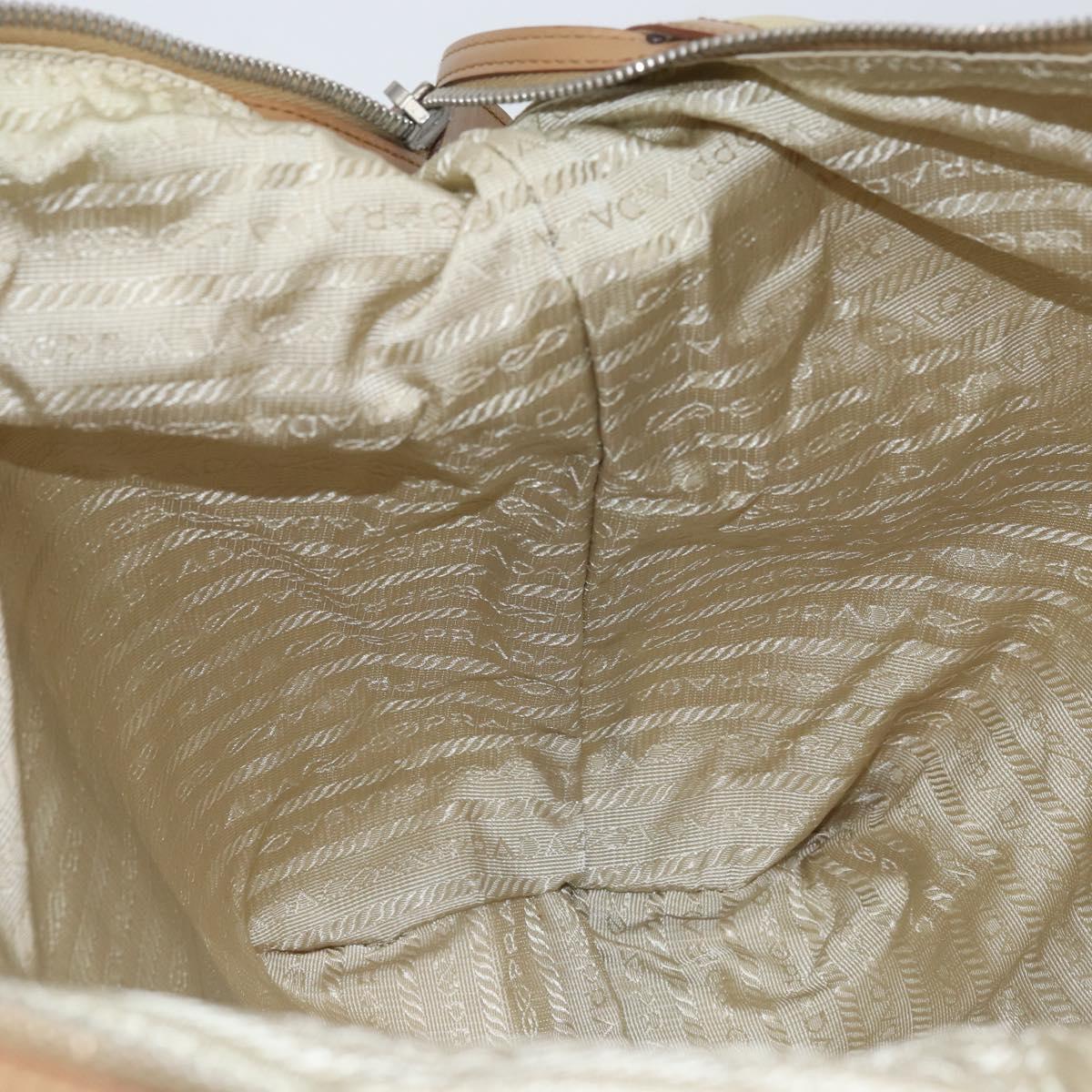 PRADA Tote Bag Nylon Beige Silver Auth bs32506