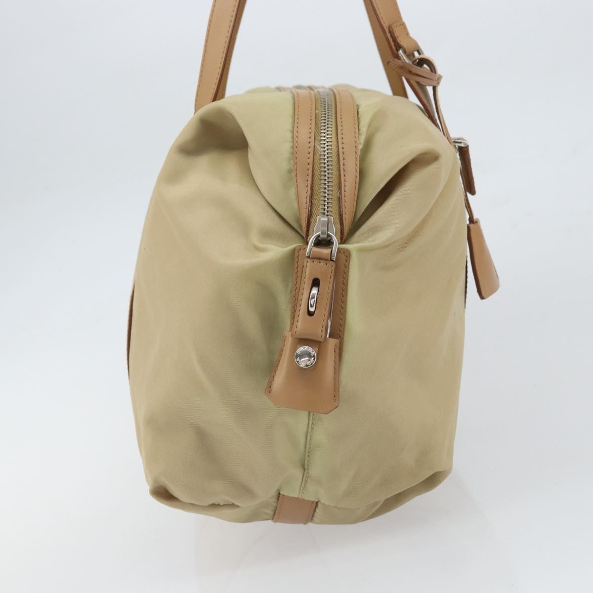 PRADA Tote Bag Nylon Beige Silver Auth bs32506