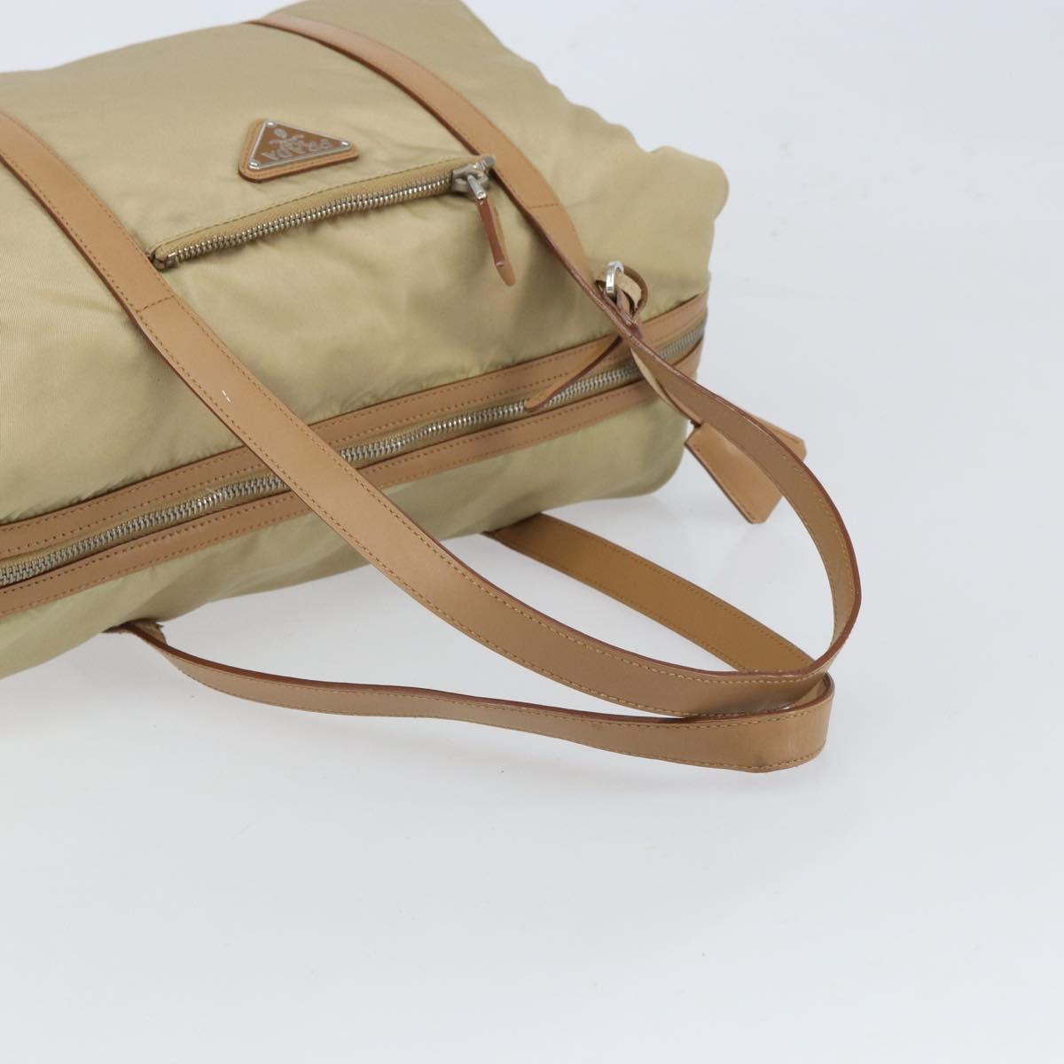 PRADA Tote Bag Nylon Beige Silver Auth bs32506