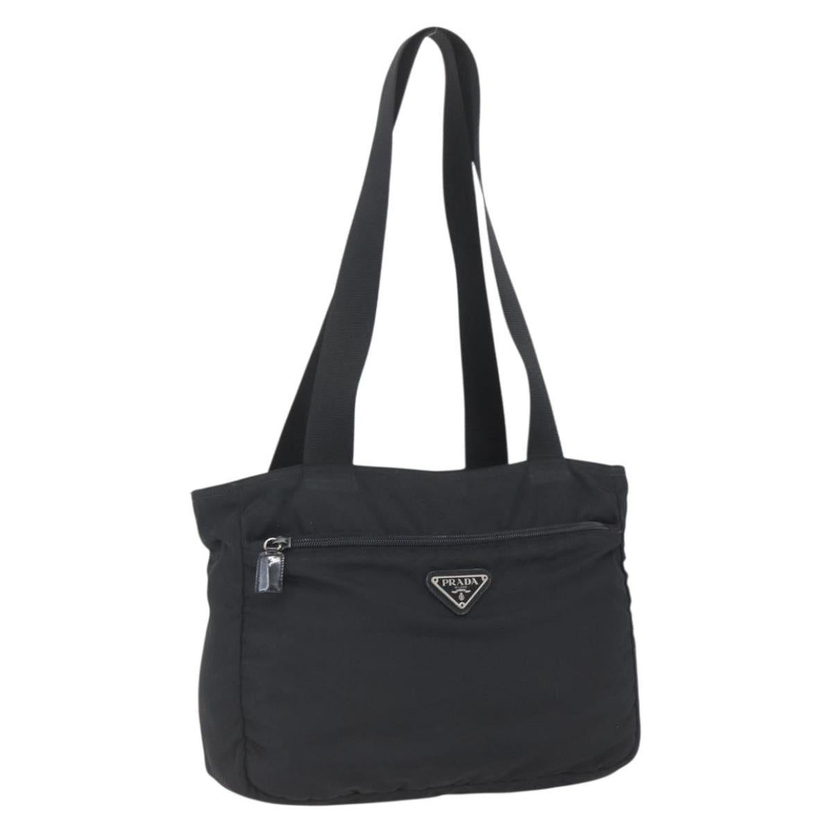 PRADA Tote Bag Nylon Black Silver Auth bs32508
