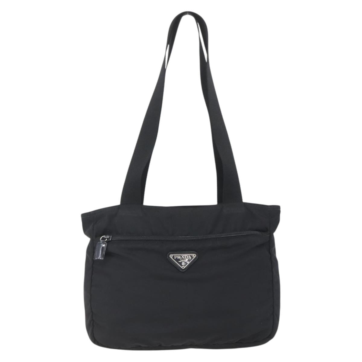 PRADA Tote Bag Nylon Black Silver Auth bs32508