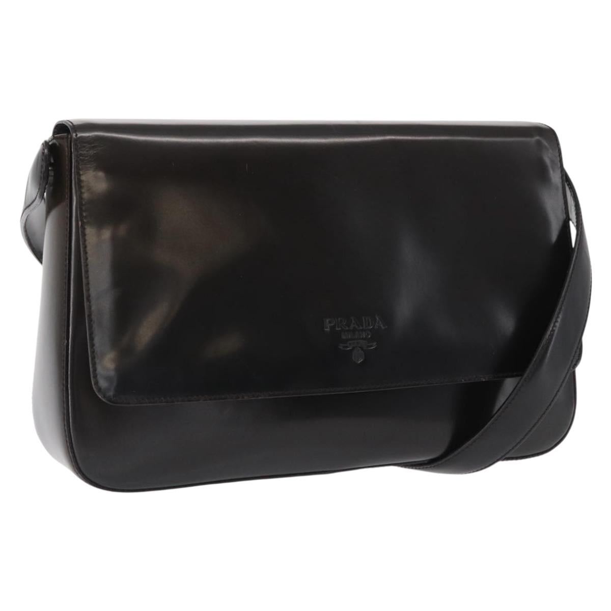 PRADA Shoulder Bag Patent leather Brown Silver Auth bs32509