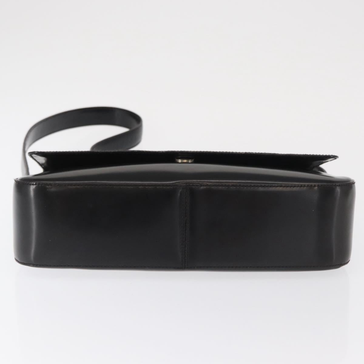 PRADA Shoulder Bag Patent leather Brown Silver Auth bs32509