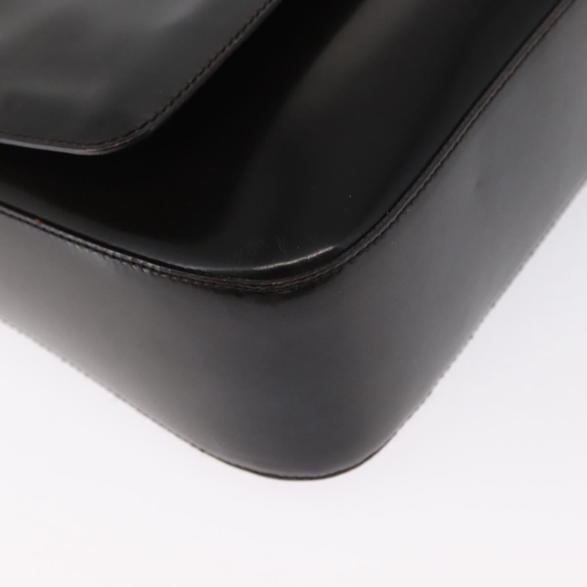 PRADA Shoulder Bag Patent leather Brown Silver Auth bs32509