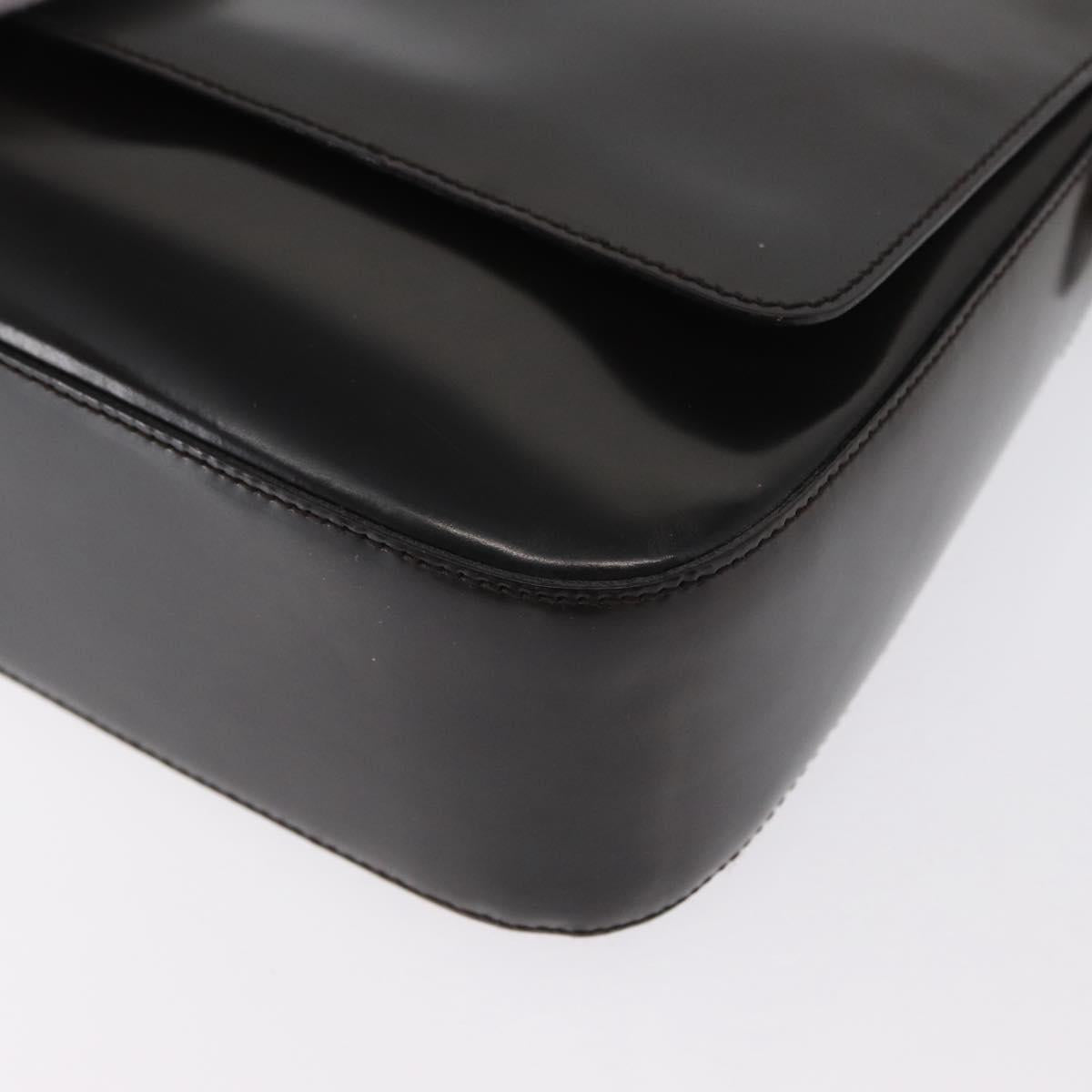 PRADA Shoulder Bag Patent leather Brown Silver Auth bs32509