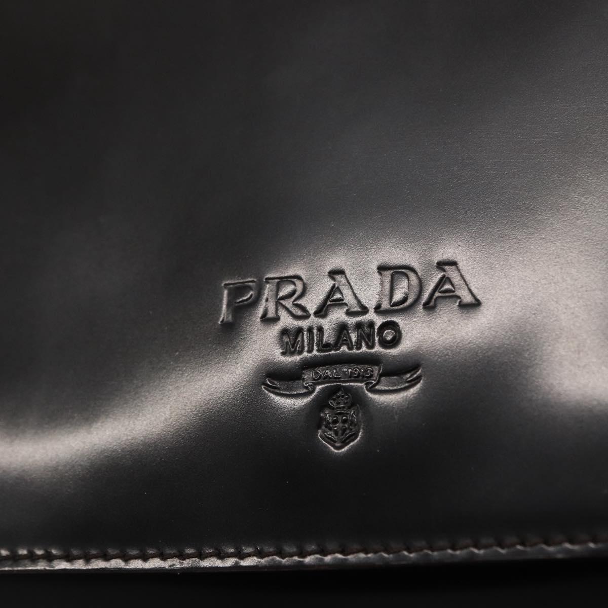 PRADA Shoulder Bag Patent leather Brown Silver Auth bs32509