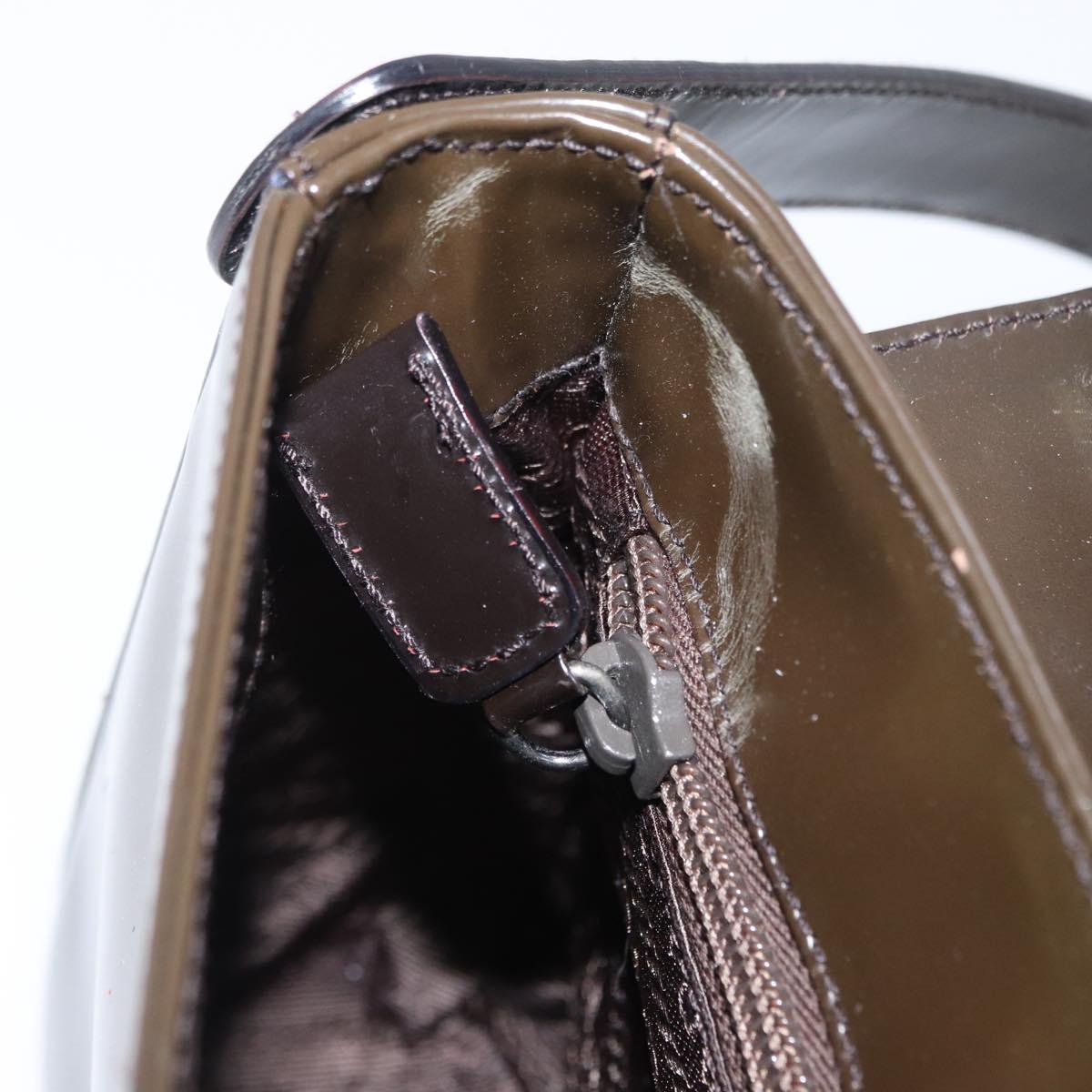 PRADA Shoulder Bag Patent leather Brown Silver Auth bs32509