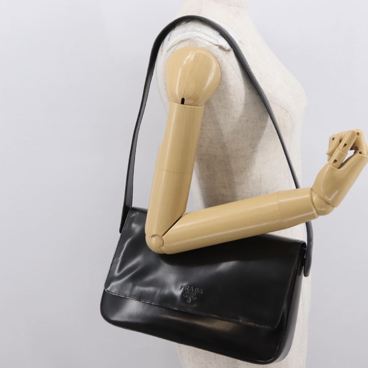 PRADA Shoulder Bag Patent leather Brown Silver Auth bs32509