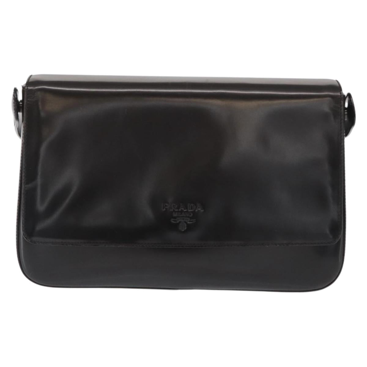 PRADA Shoulder Bag Patent leather Brown Silver Auth bs32509