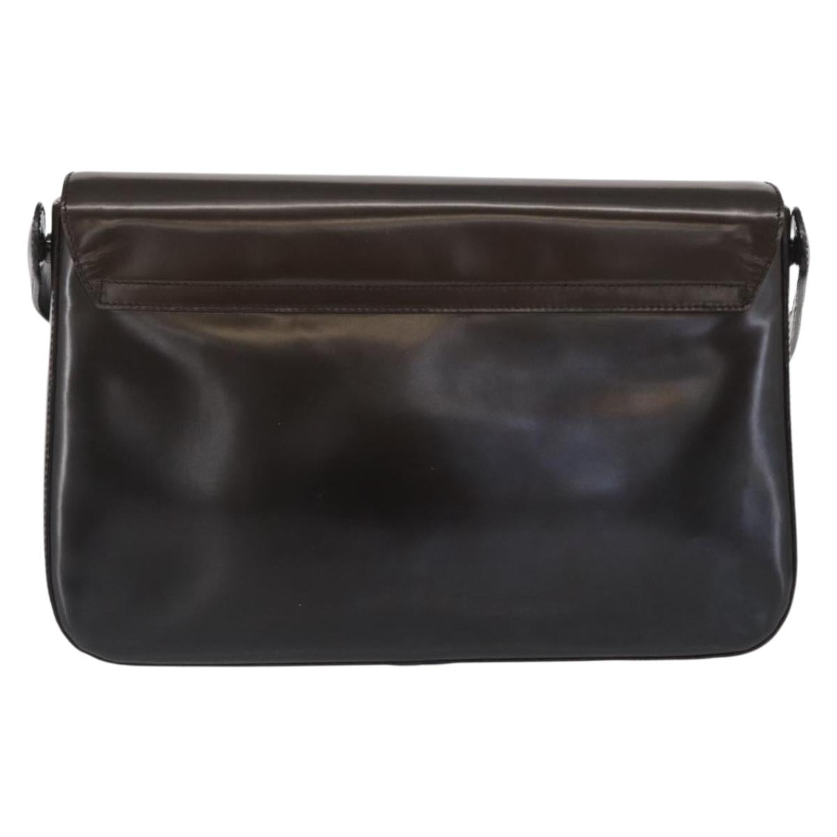 PRADA Shoulder Bag Patent leather Brown Silver Auth bs32509