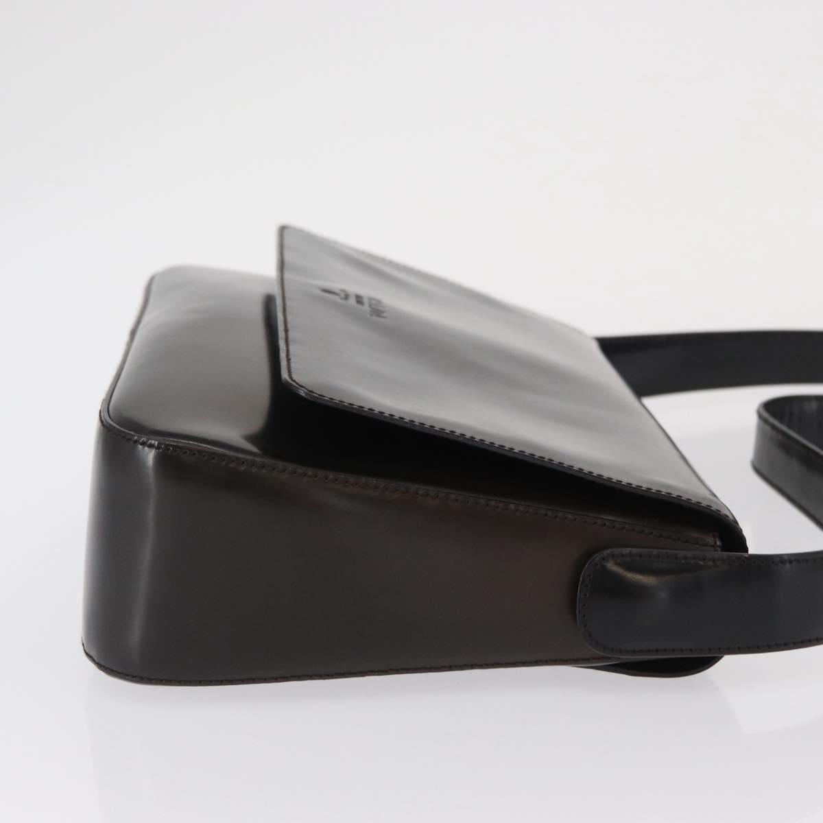 PRADA Shoulder Bag Patent leather Brown Silver Auth bs32509