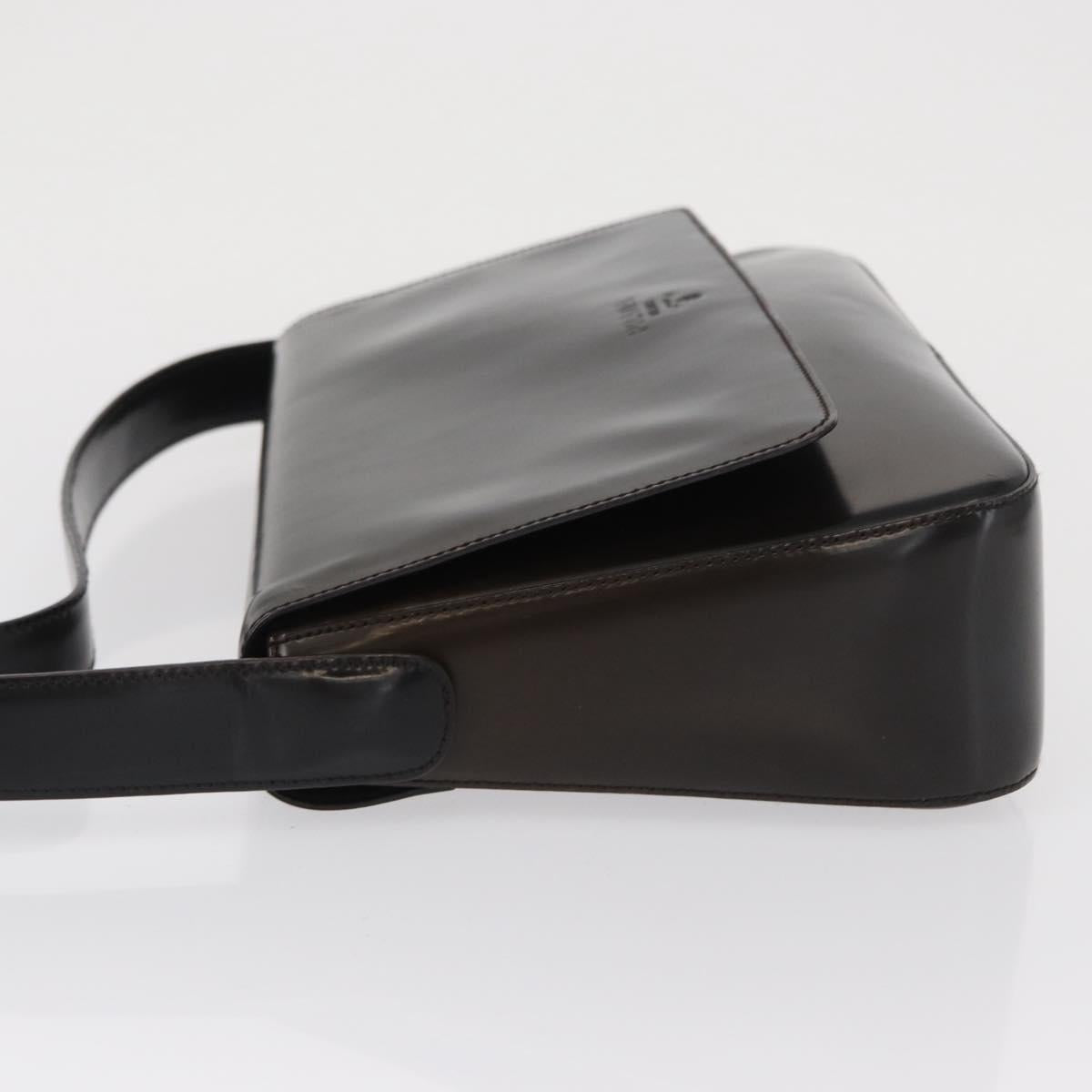 PRADA Shoulder Bag Patent leather Brown Silver Auth bs32509