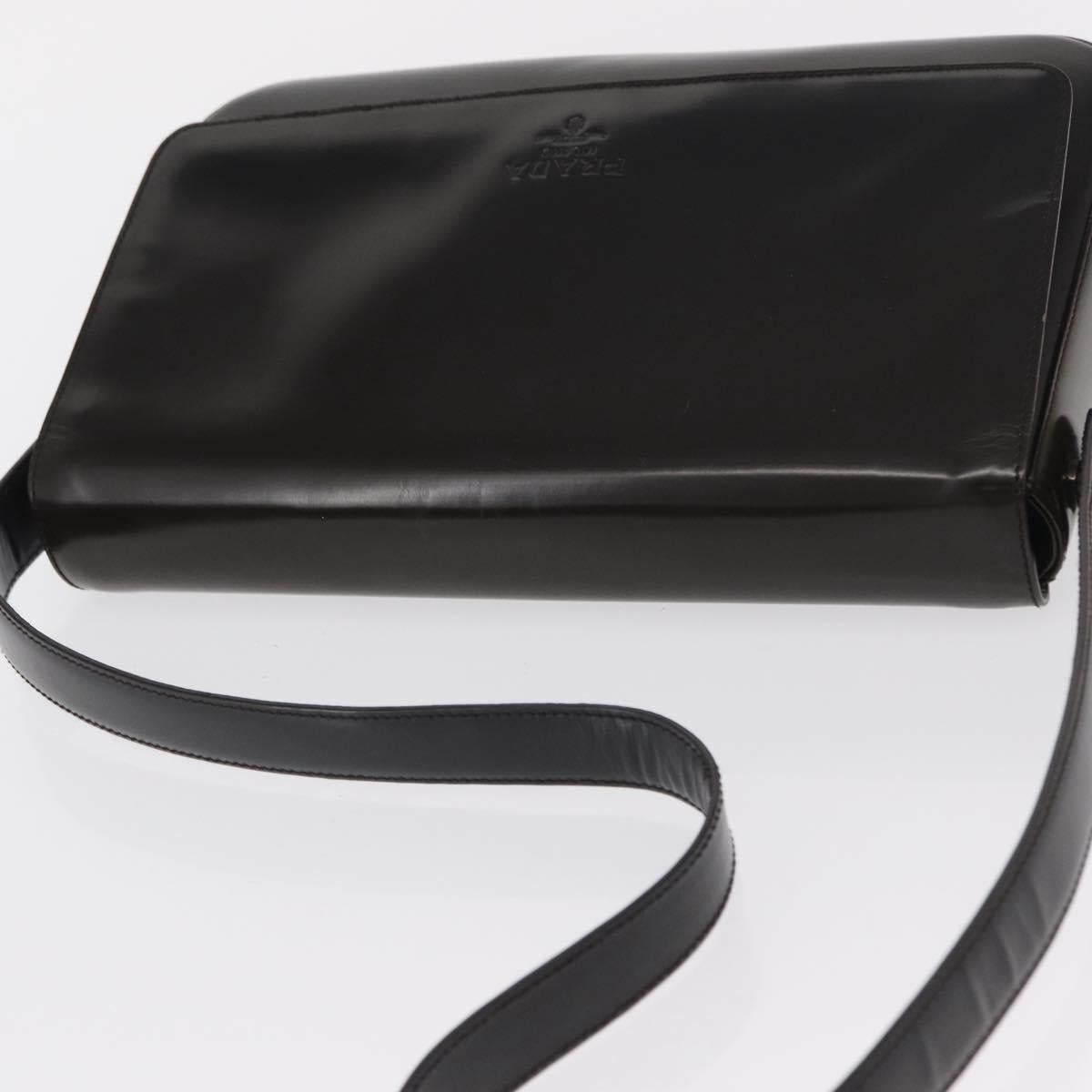 PRADA Shoulder Bag Patent leather Brown Silver Auth bs32509