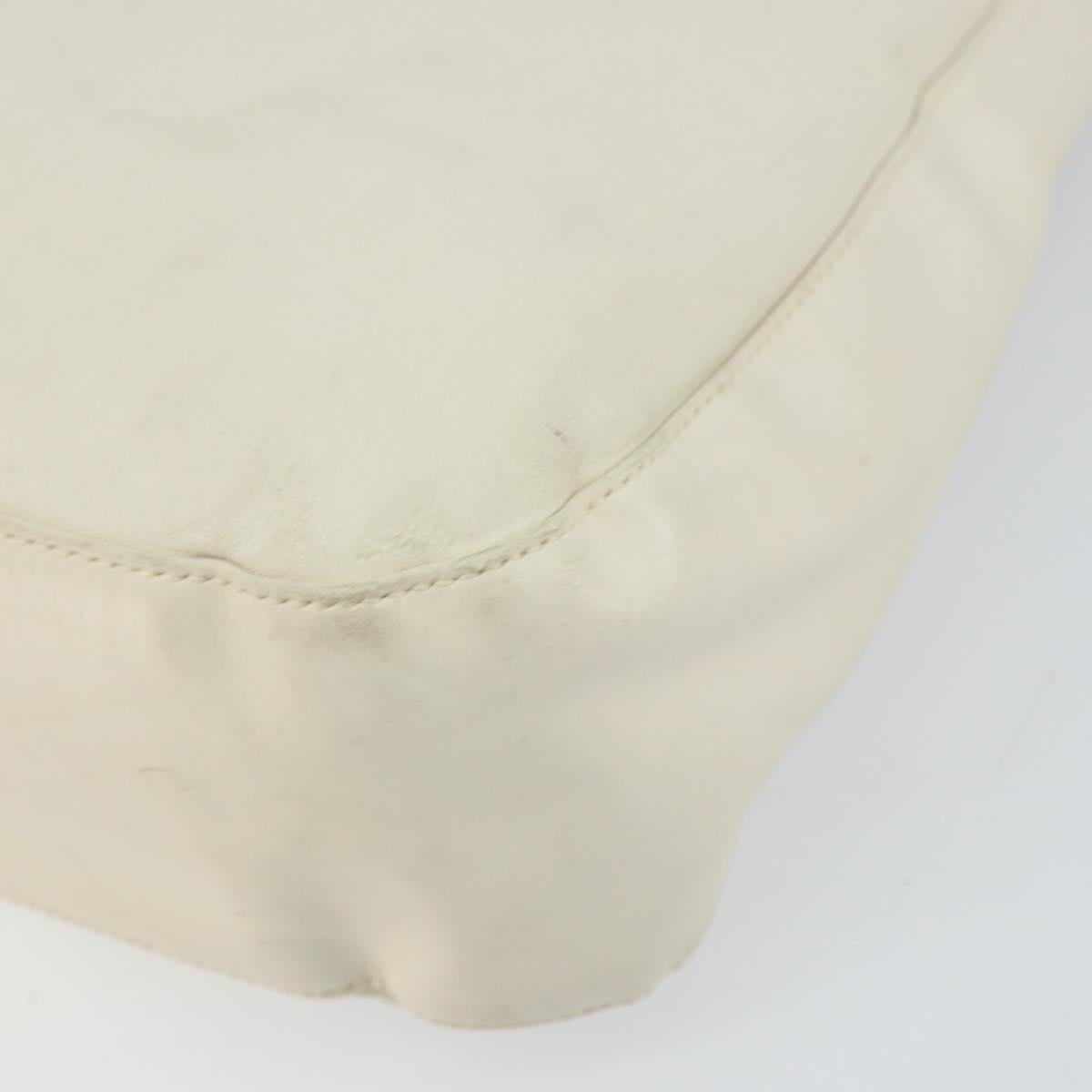 PRADA Chain Shoulder Bag Leather White Silver Auth bs32511