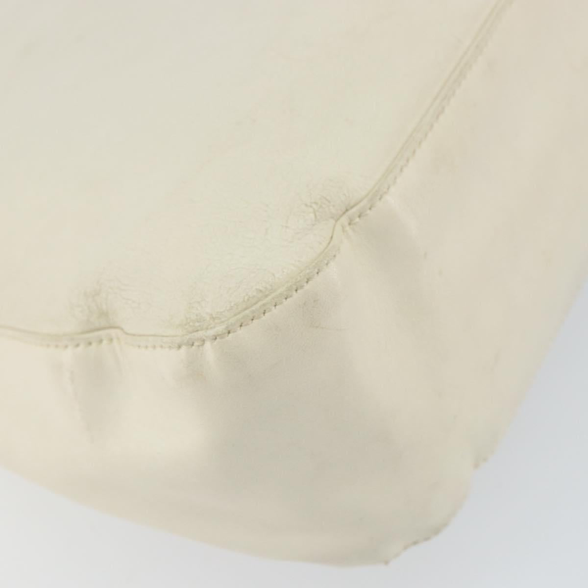 PRADA Chain Shoulder Bag Leather White Silver Auth bs32511