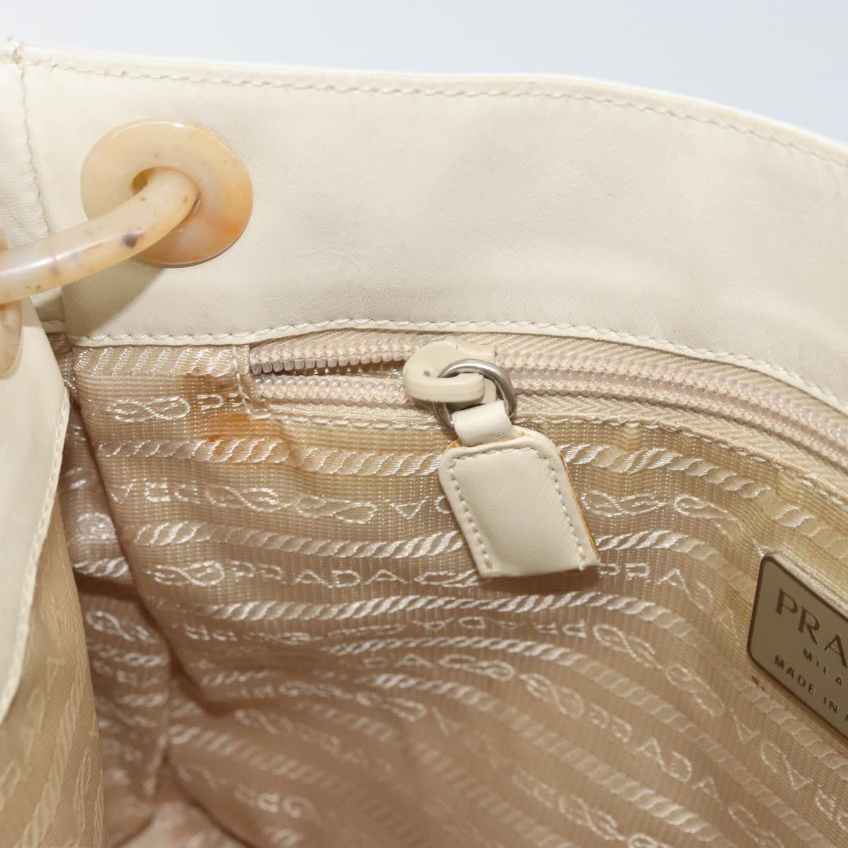 PRADA Chain Shoulder Bag Leather White Silver Auth bs32511