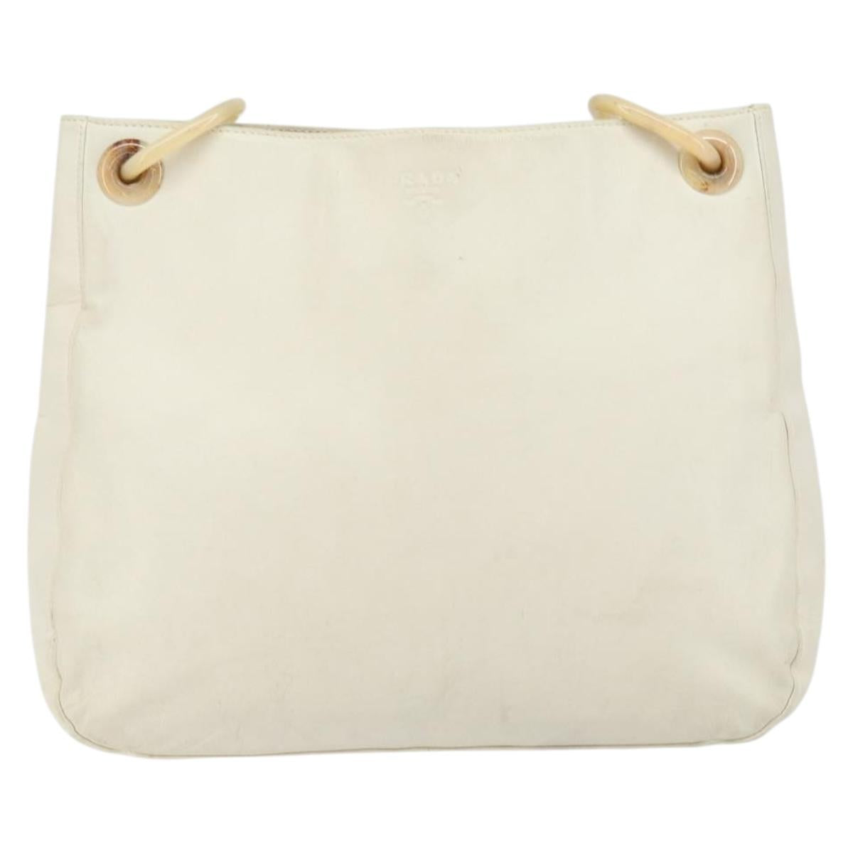 PRADA Chain Shoulder Bag Leather White Silver Auth bs32511