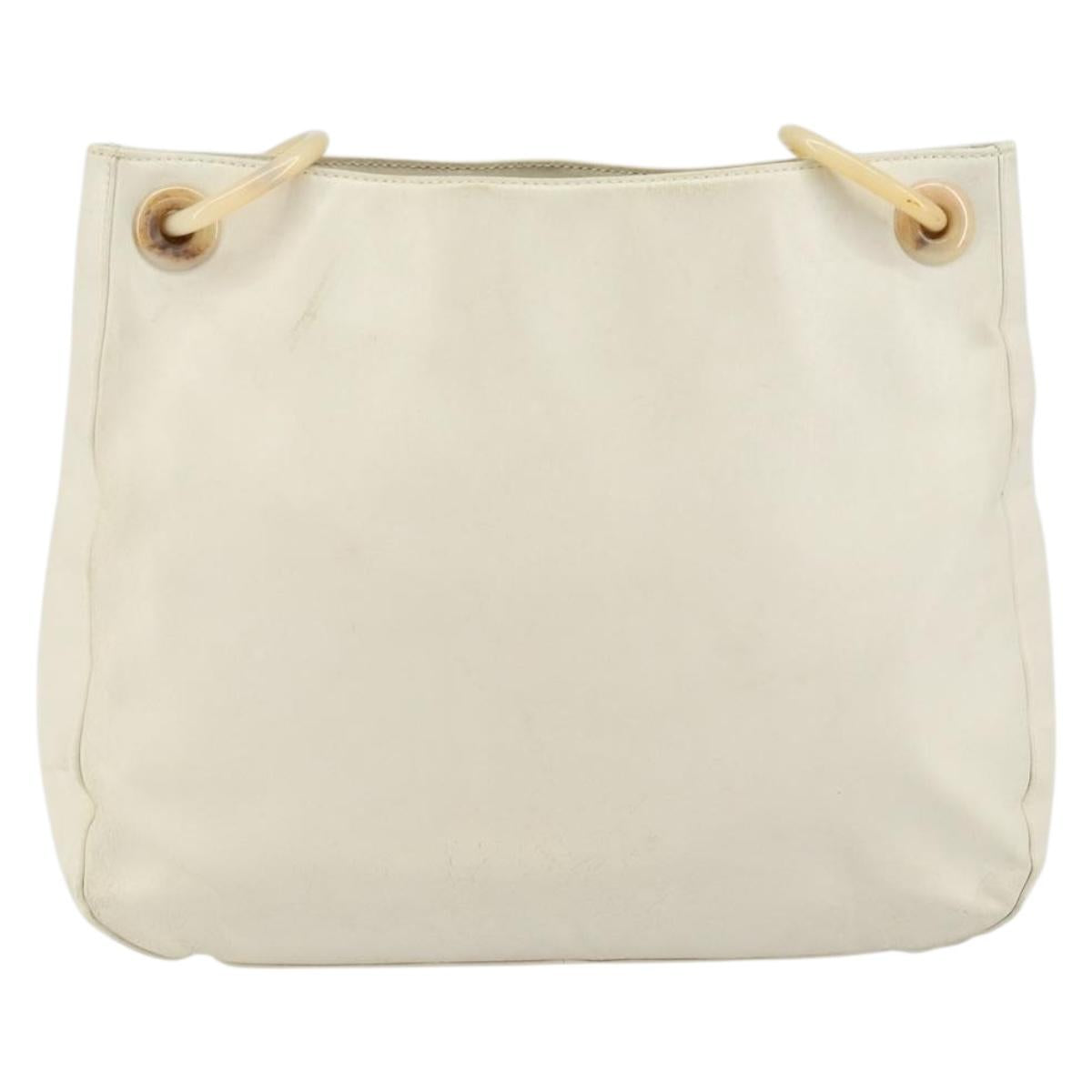 PRADA Chain Shoulder Bag Leather White Silver Auth bs32511