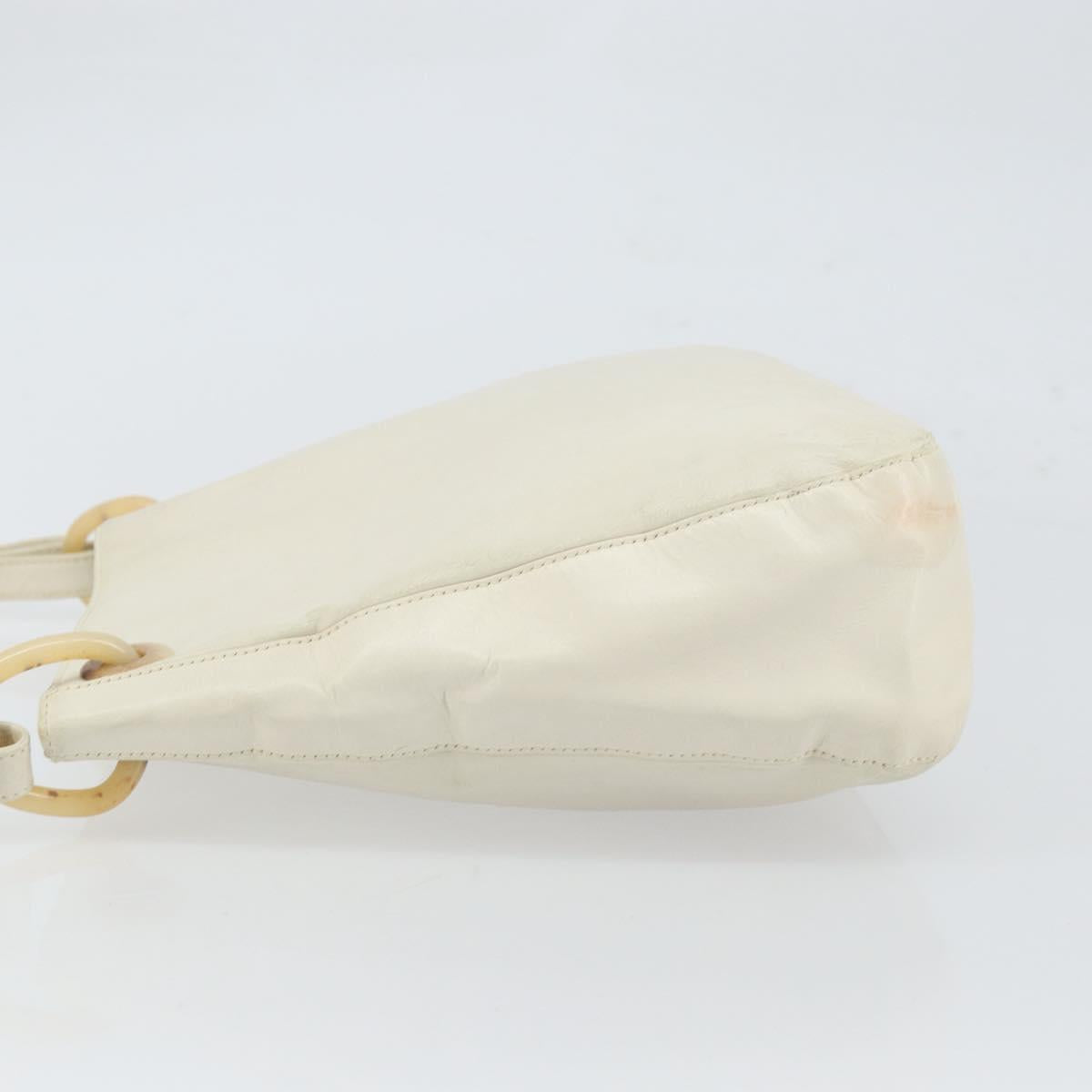 PRADA Chain Shoulder Bag Leather White Silver Auth bs32511