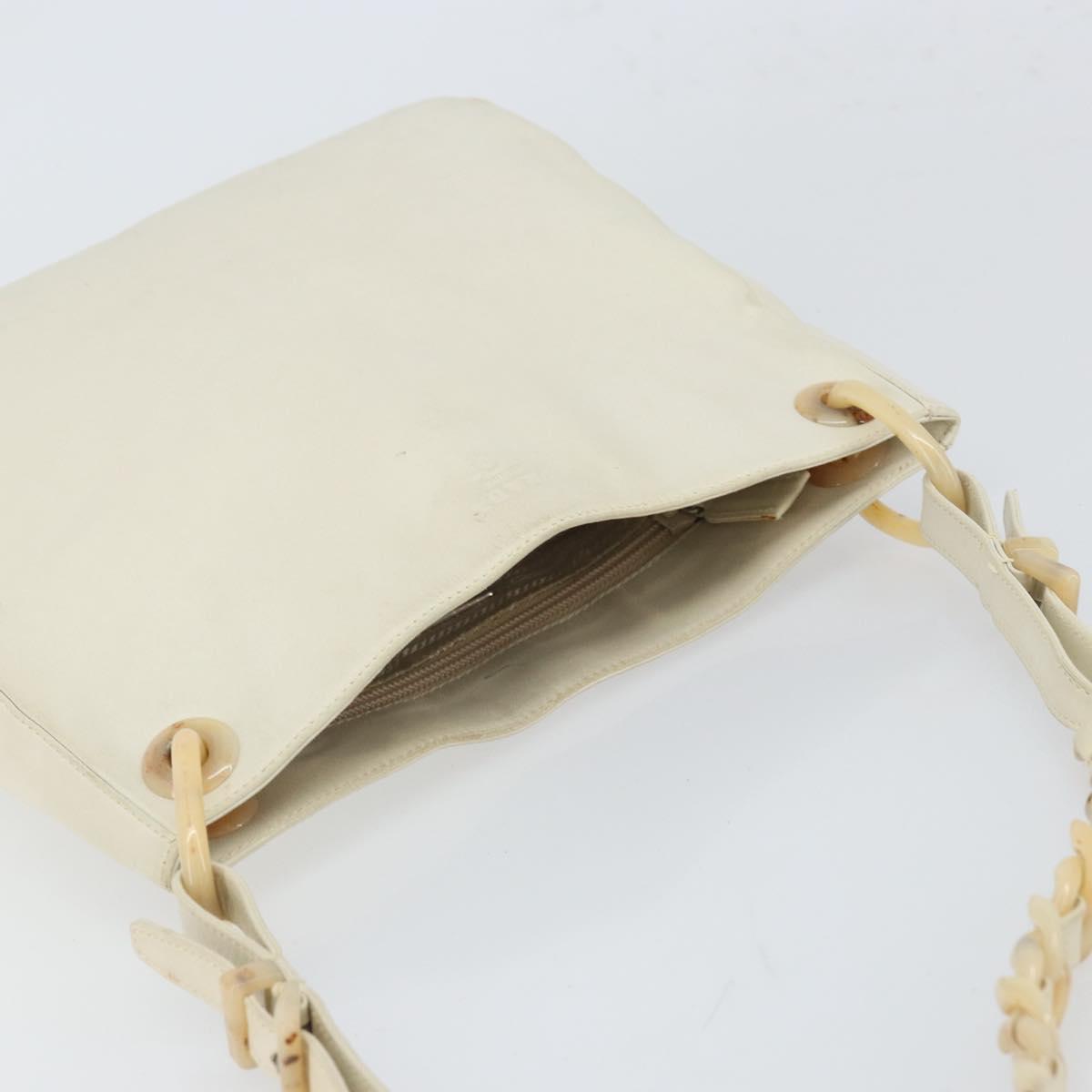 PRADA Chain Shoulder Bag Leather White Silver Auth bs32511