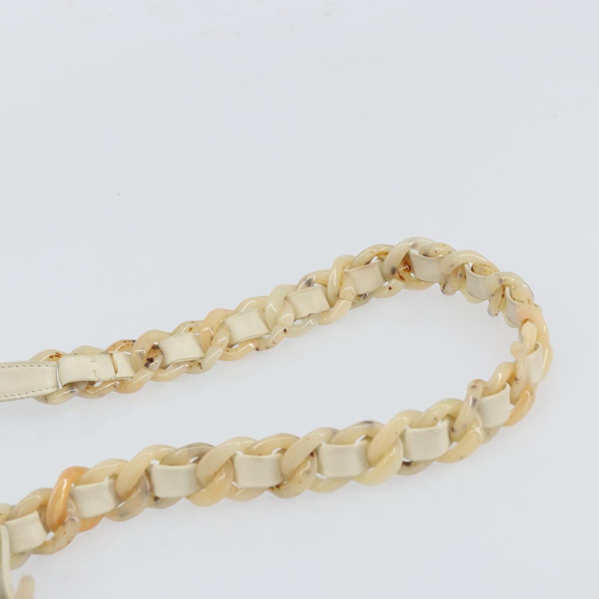 PRADA Chain Shoulder Bag Leather White Silver Auth bs32511