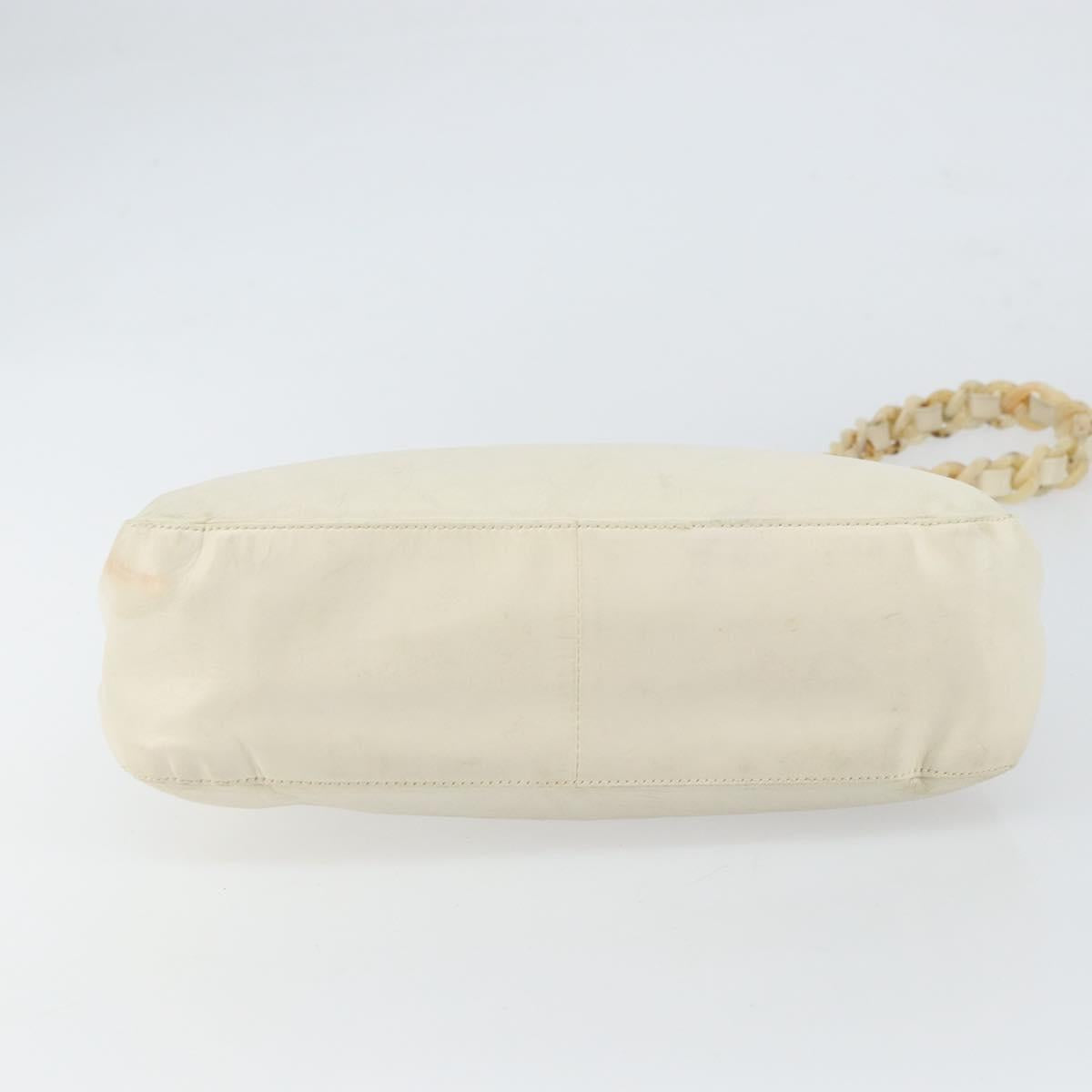 PRADA Chain Shoulder Bag Leather White Silver Auth bs32511