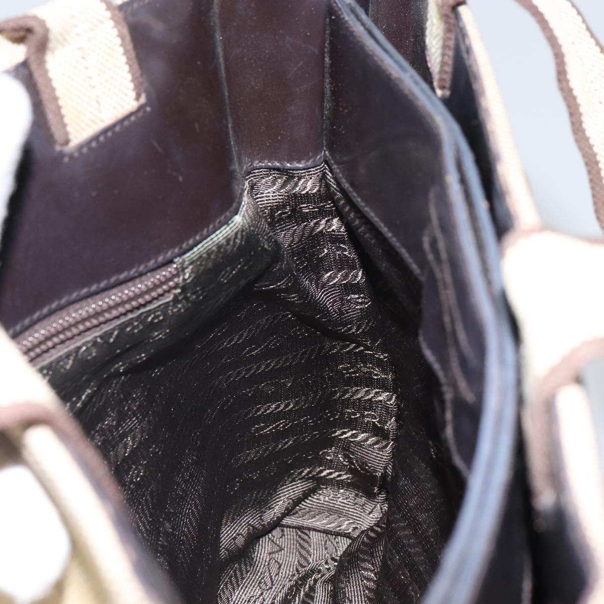 PRADA Hand Bag Canvas Beige Silver Auth bs32512