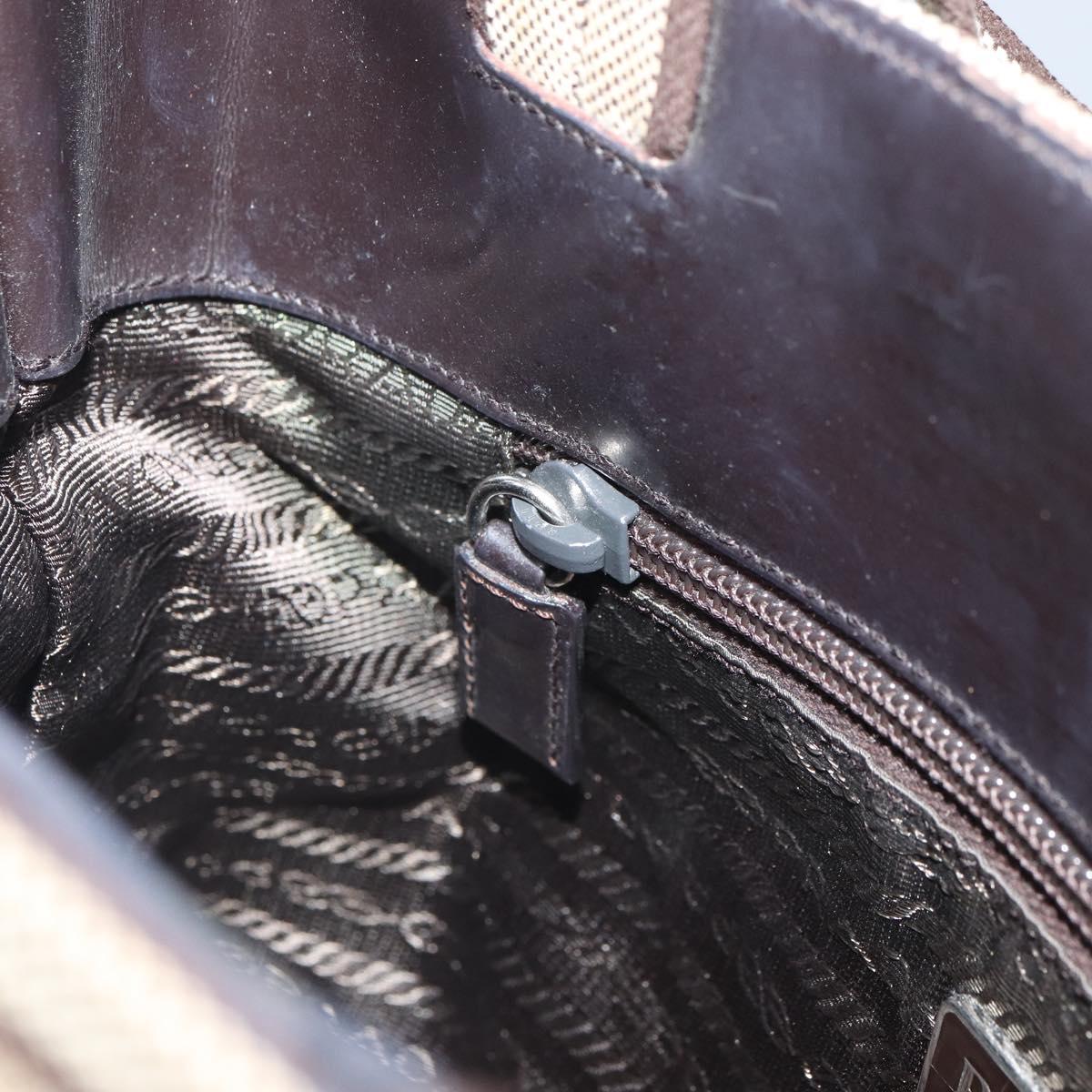 PRADA Hand Bag Canvas Beige Silver Auth bs32512