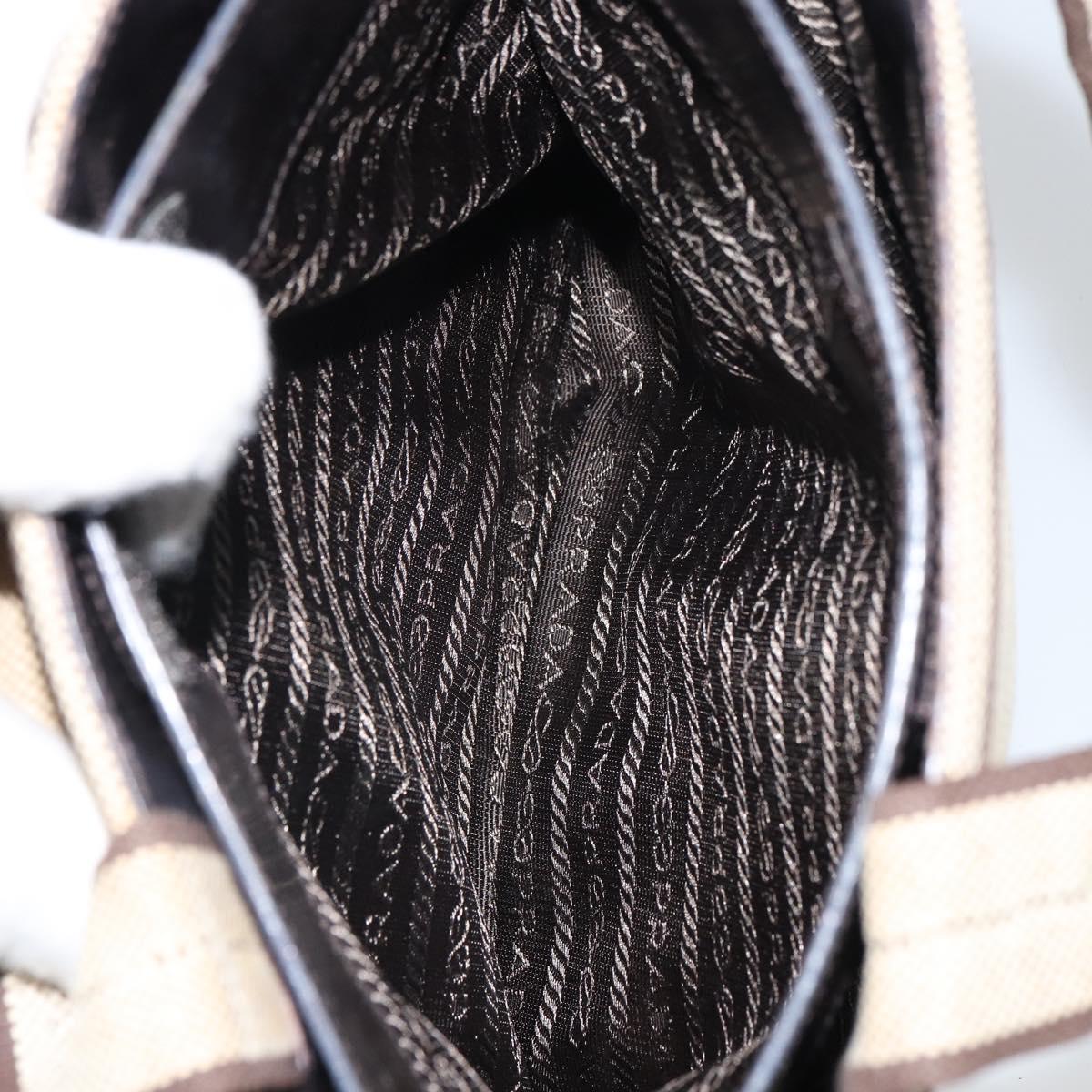 PRADA Hand Bag Canvas Beige Silver Auth bs32512