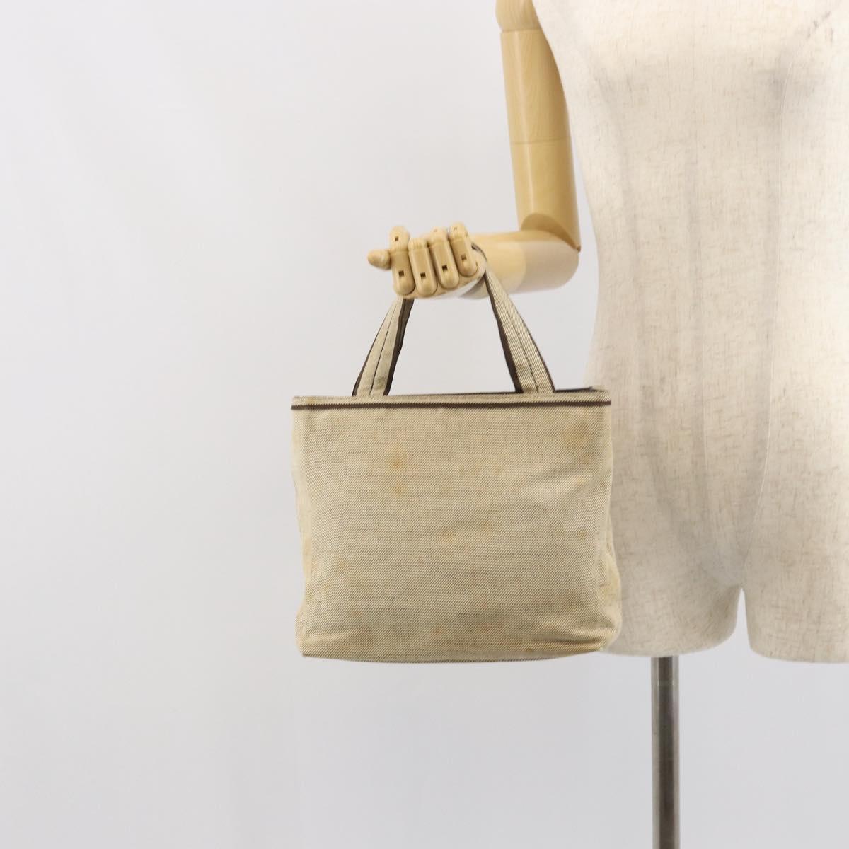 PRADA Hand Bag Canvas Beige Silver Auth bs32512