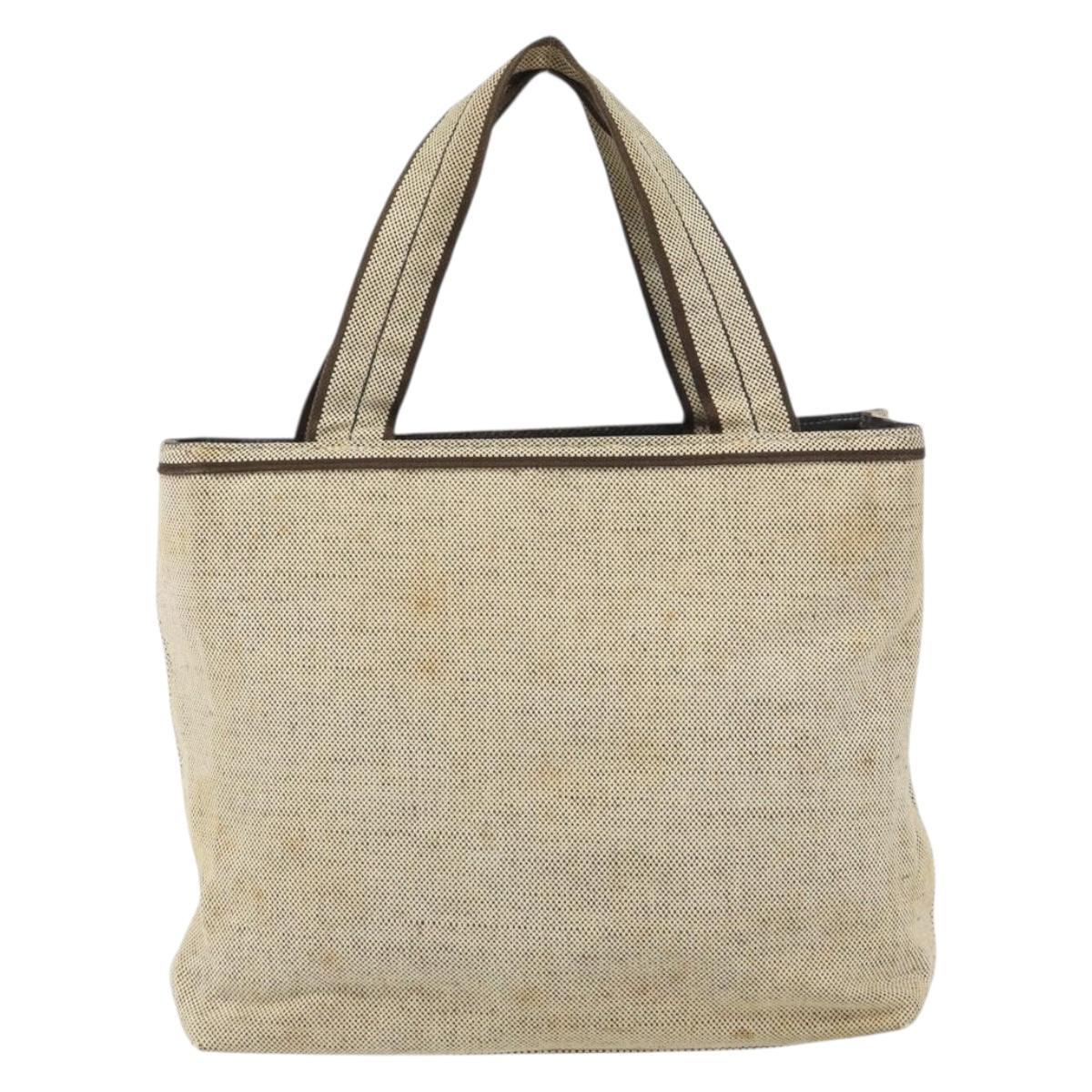 PRADA Hand Bag Canvas Beige Silver Auth bs32512