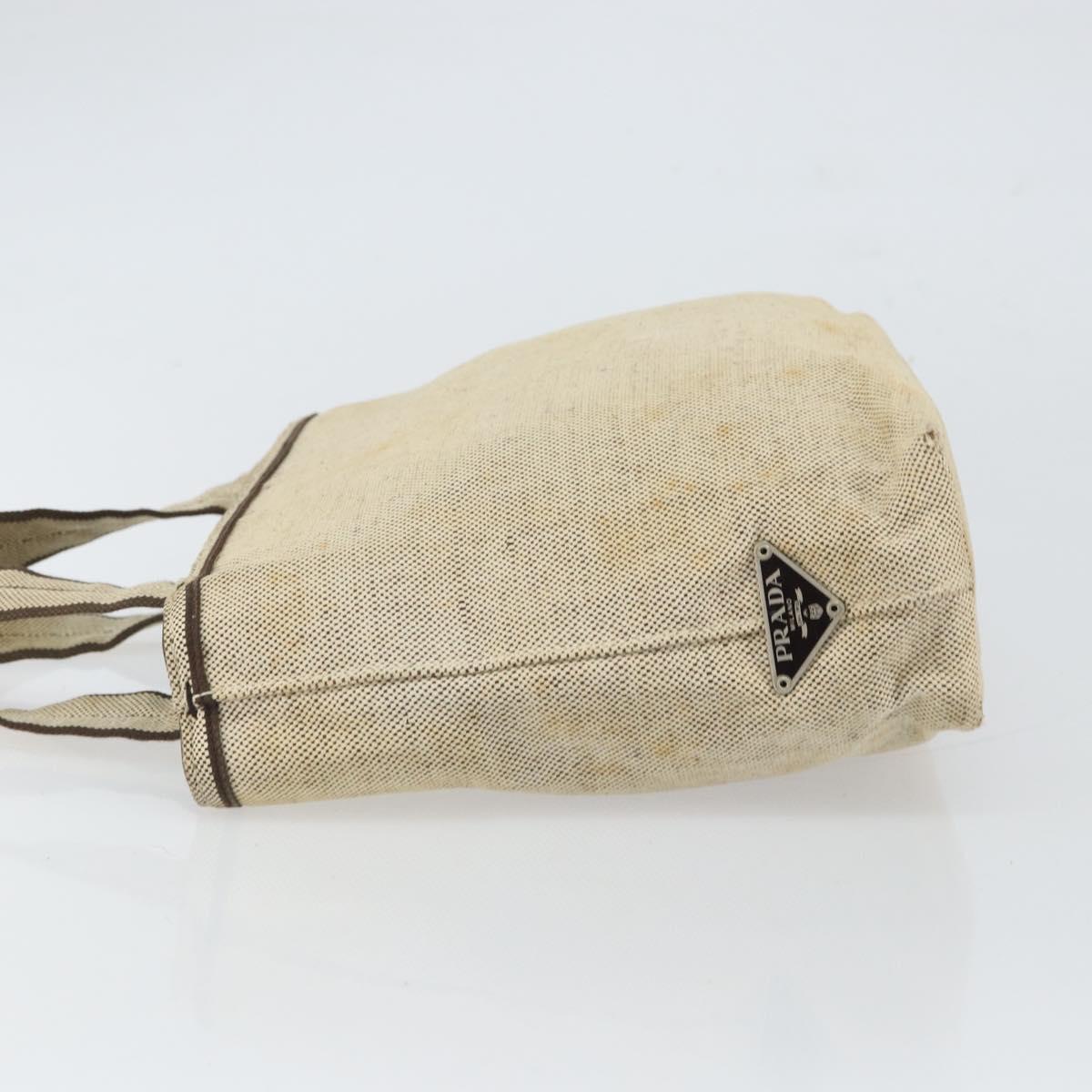 PRADA Hand Bag Canvas Beige Silver Auth bs32512