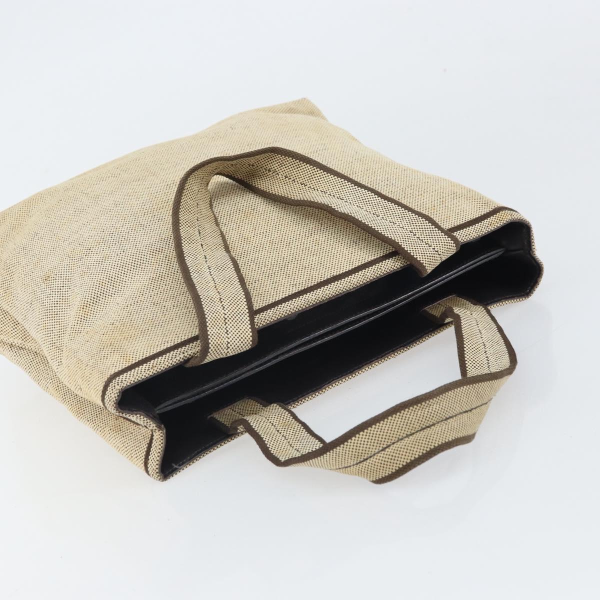 PRADA Hand Bag Canvas Beige Silver Auth bs32512