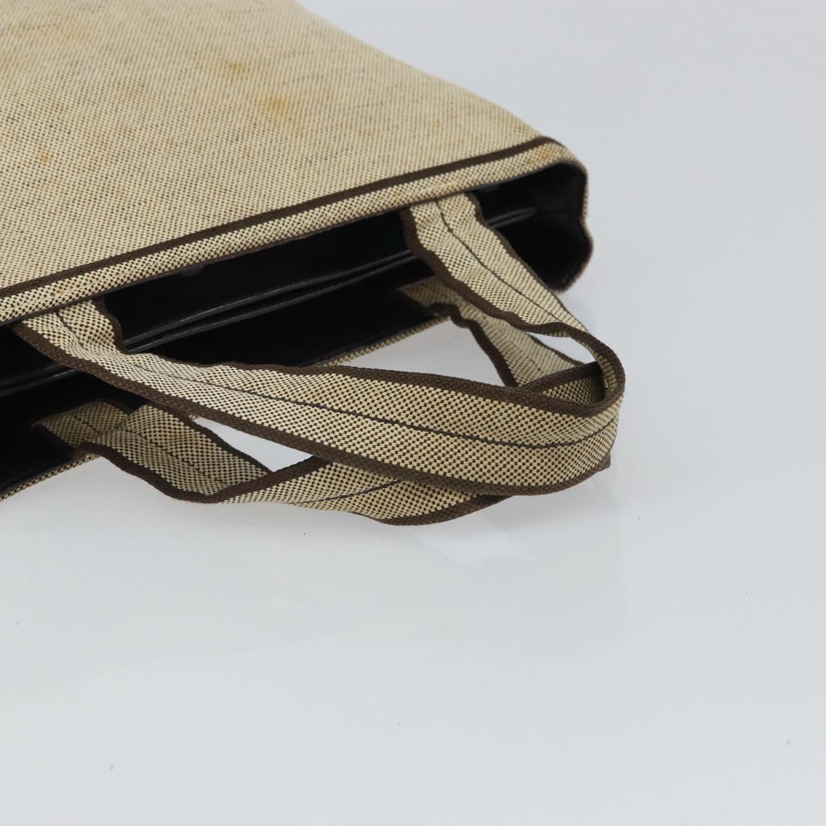 PRADA Hand Bag Canvas Beige Silver Auth bs32512