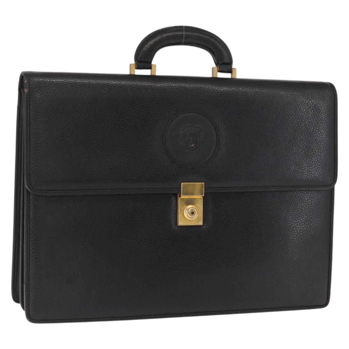 Gianni Versace Business Bag Leather Black Gold Auth bs32513