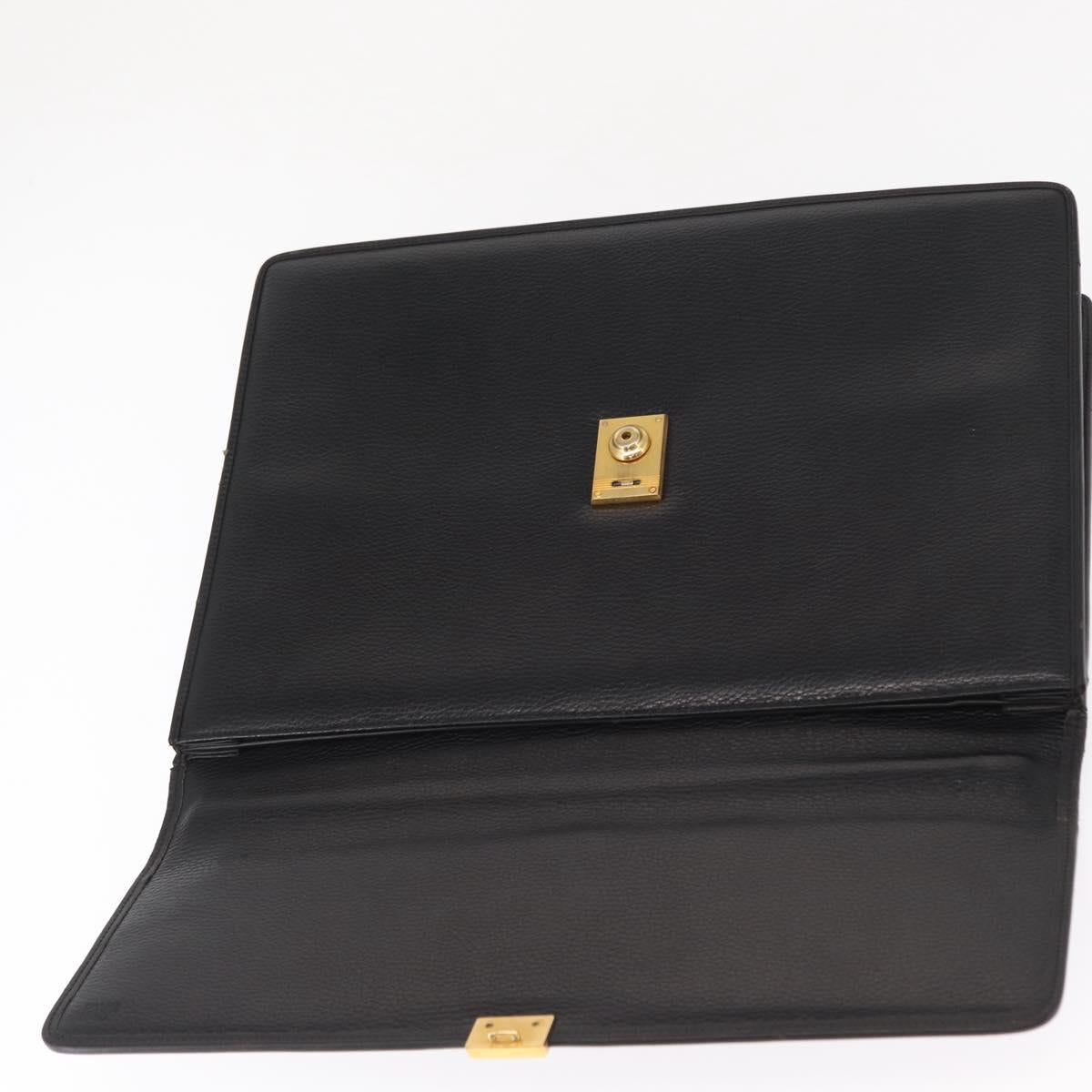 Gianni Versace Business Bag Leather Black Gold Auth bs32513