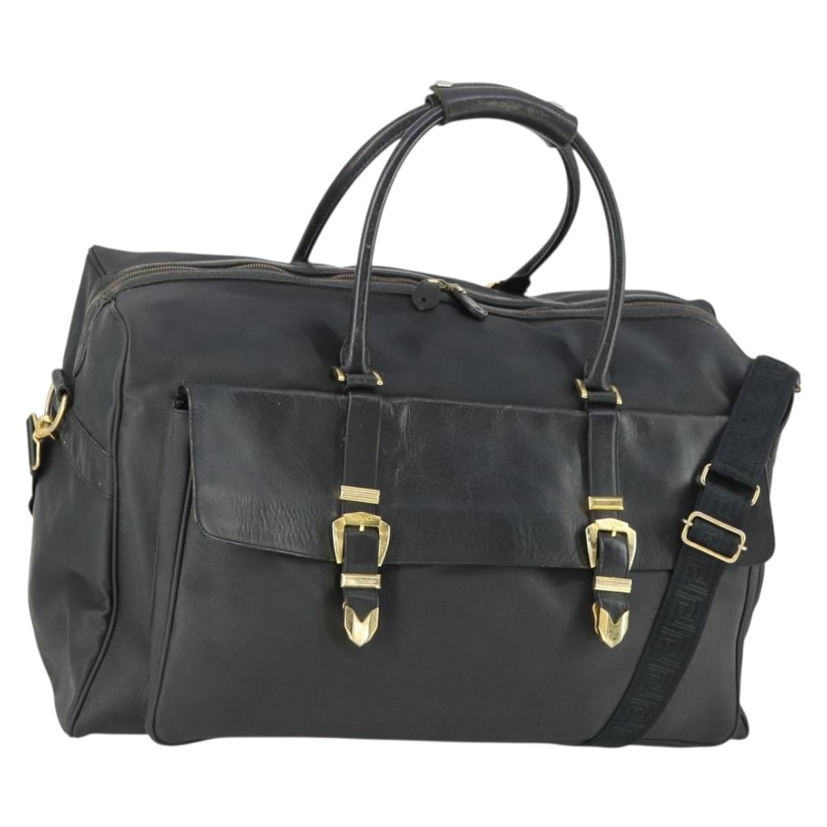 VERSACE Boston Bag Coated Canvas 2way Black Gold Auth bs32560