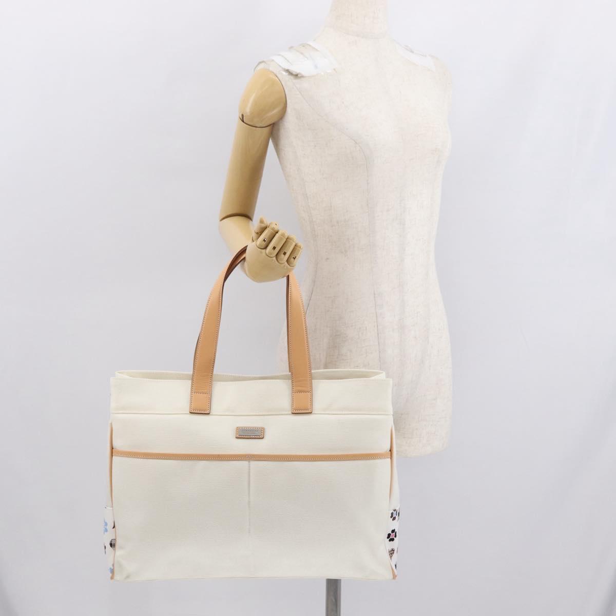 BURBERRY Black label Tote Bag Canvas White Silver Auth bs32562