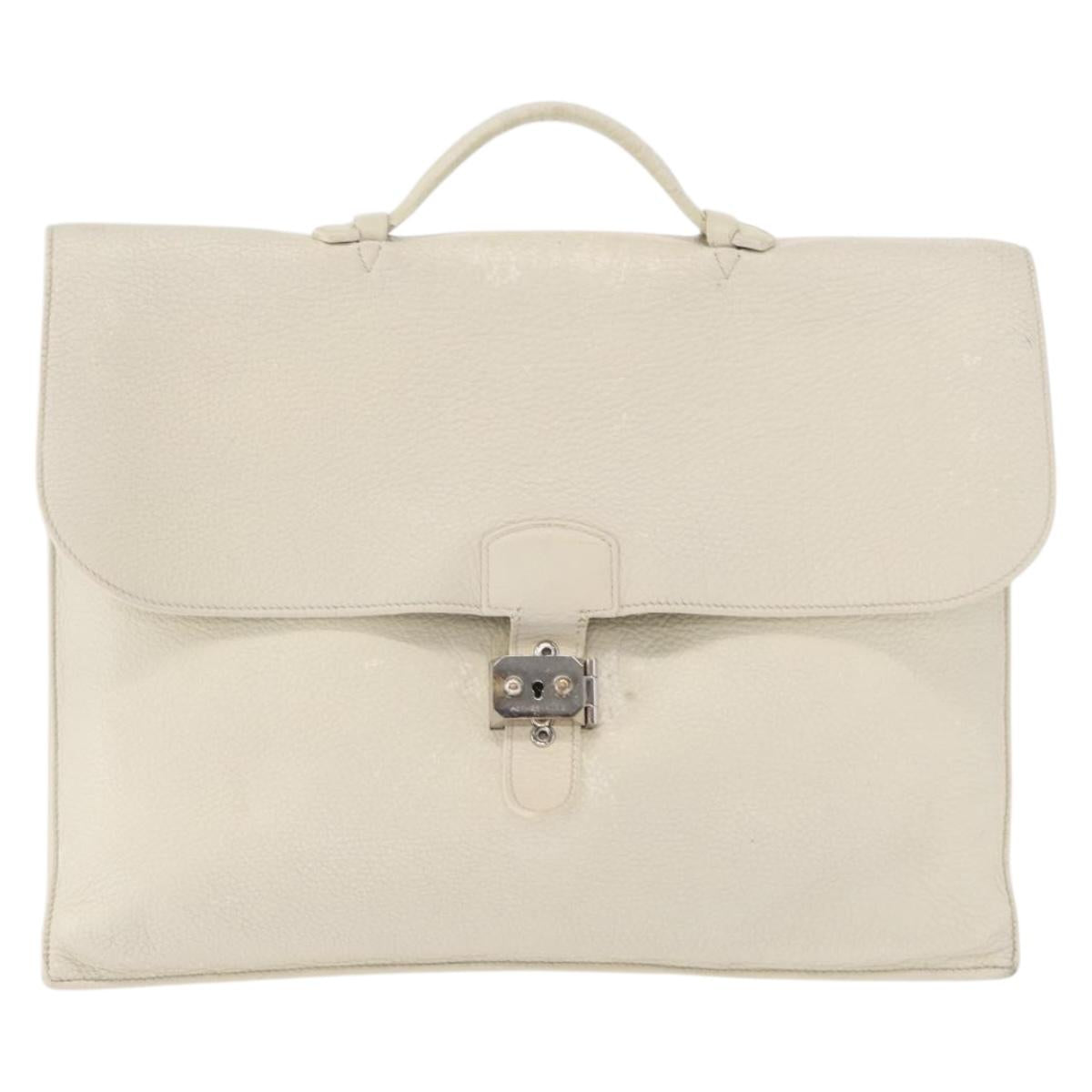 HERMES Sac Adepeche 41 Hand Bag Leather White Silver Auth bs32563