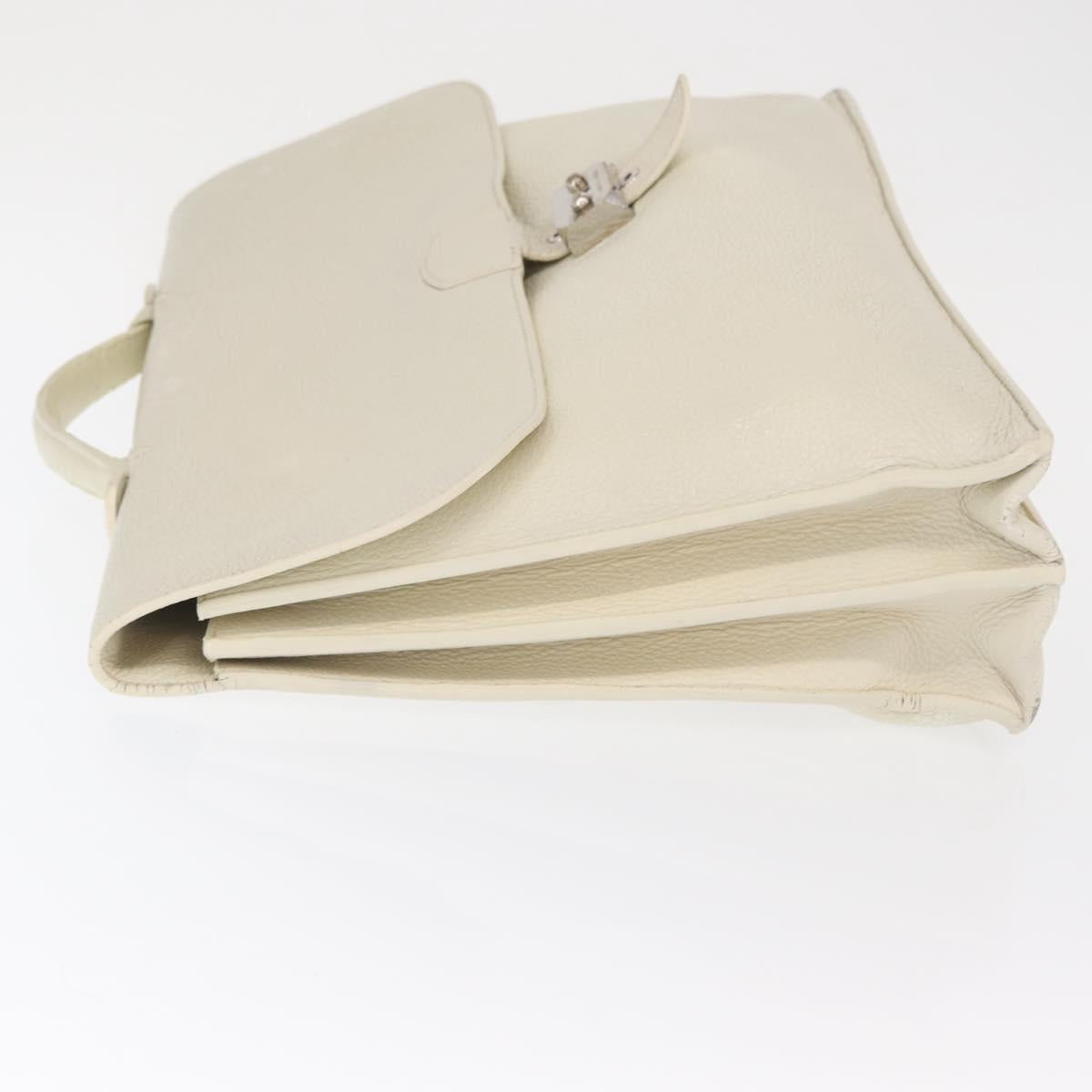 HERMES Sac Adepeche 41 Hand Bag Leather White Silver Auth bs32563