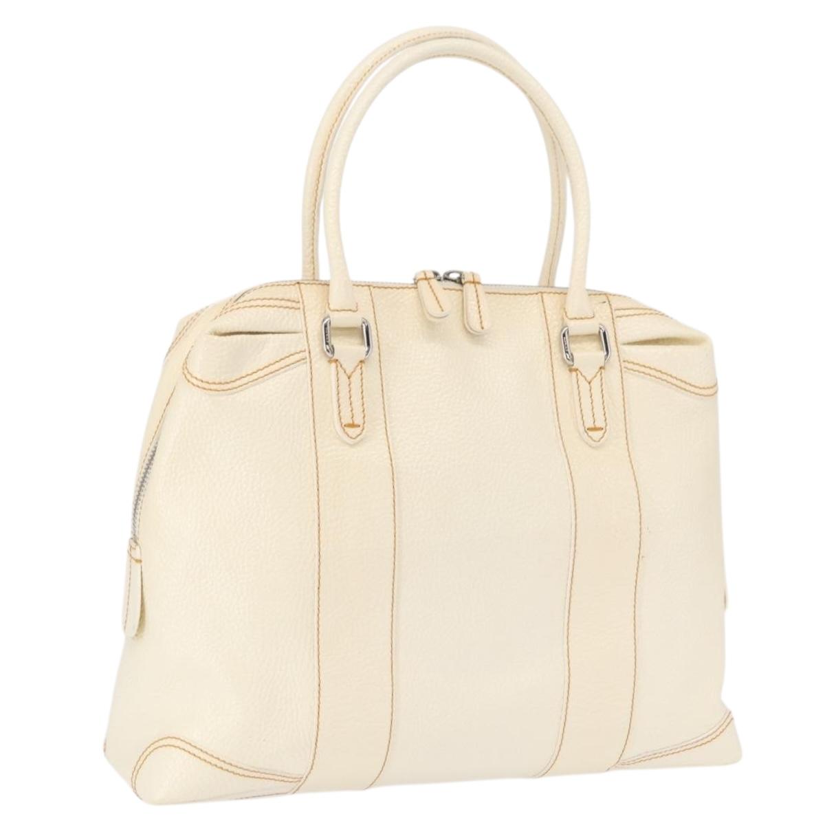FENDI Hand Bag Patent leather White Silver Auth bs32564