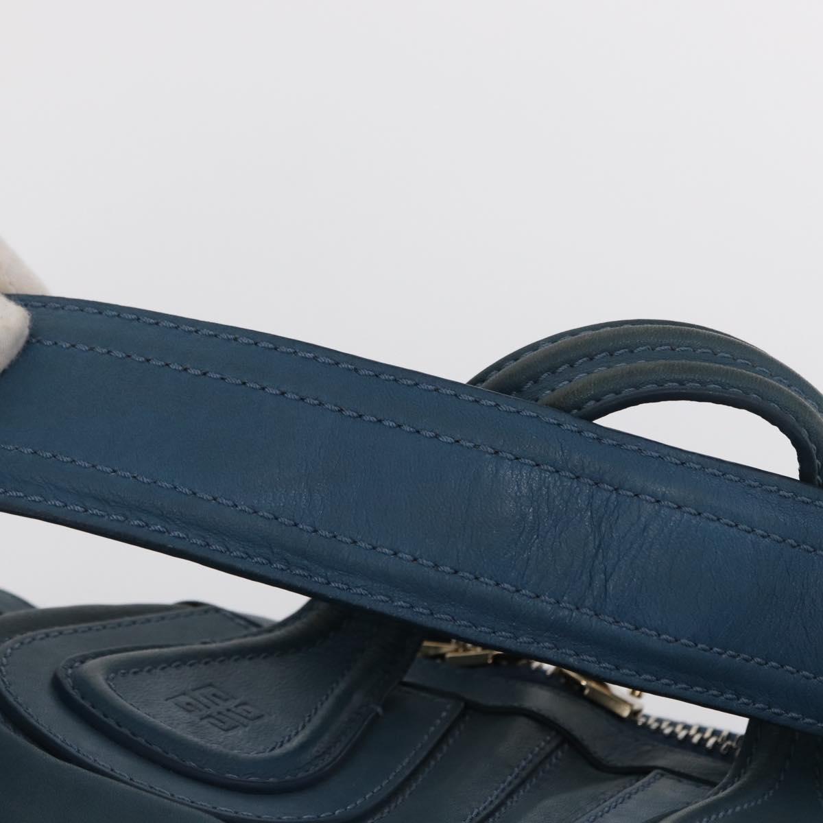GIVENCHY Hand Bag Leather 2way Blue Silver Auth bs32565