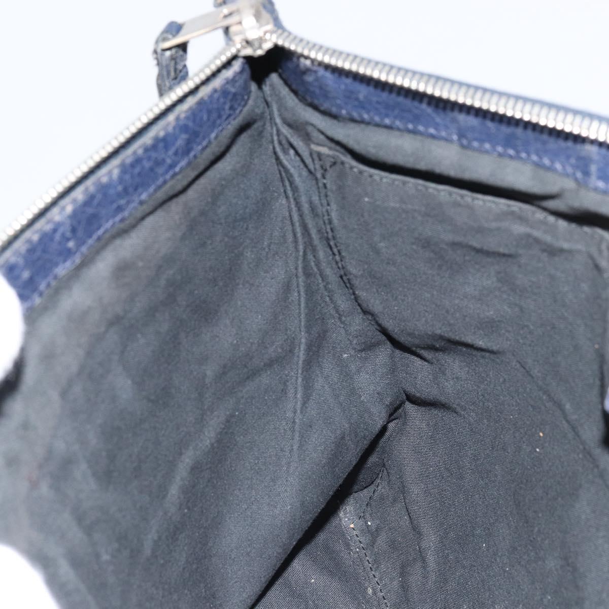 BALENCIAGA Classic Clip L Clutch Bag Leather Navy Silver 273023 Auth bs32576