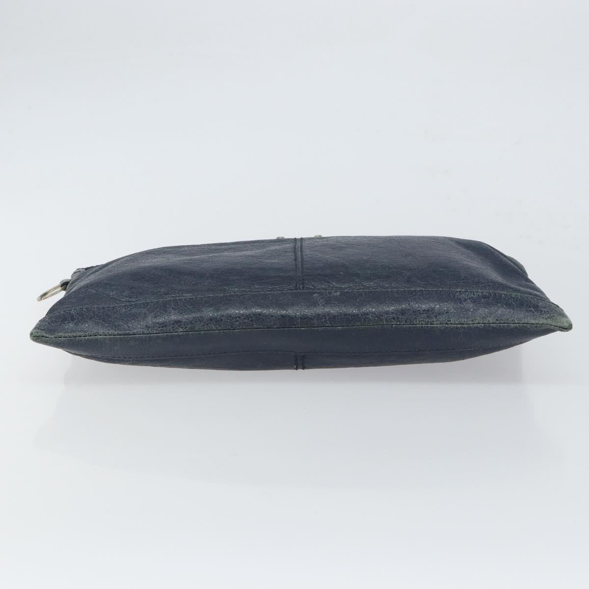 BALENCIAGA Classic Clip L Clutch Bag Leather Navy Silver 273023 Auth bs32576