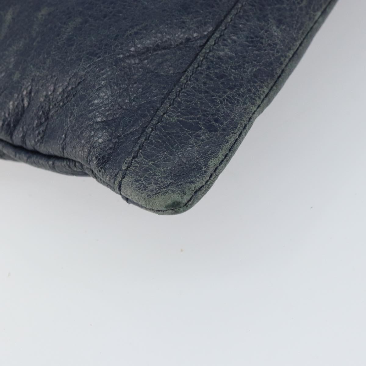 BALENCIAGA Classic Clip L Clutch Bag Leather Navy Silver 273023 Auth bs32576