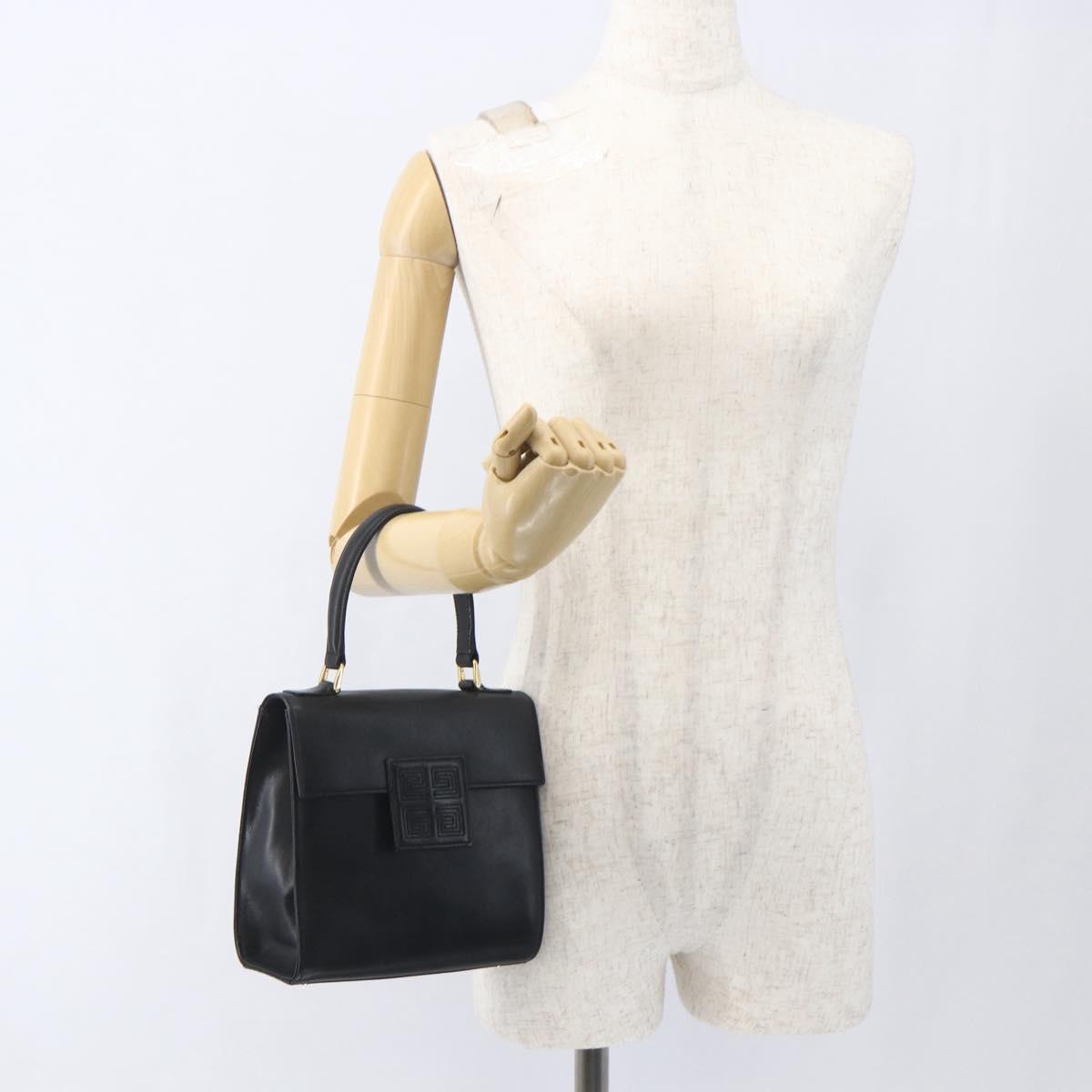 GIVENCHY Hand Bag Leather Black gold Auth bs32578