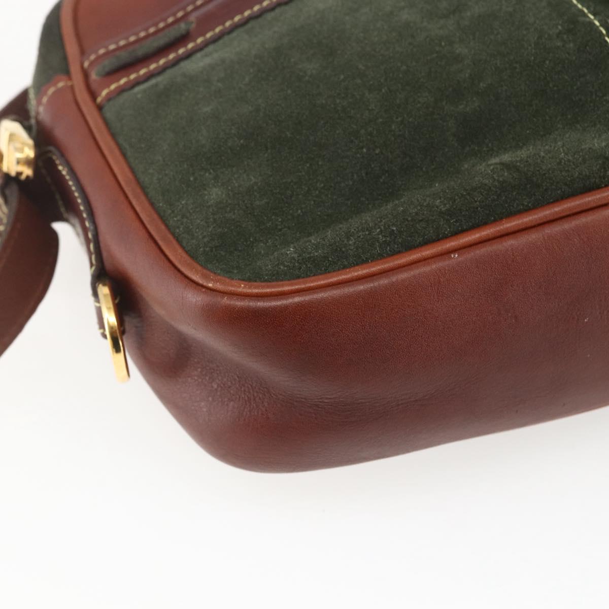 LOEWE Shoulder Bag Suede Khaki Gold Auth bs32579