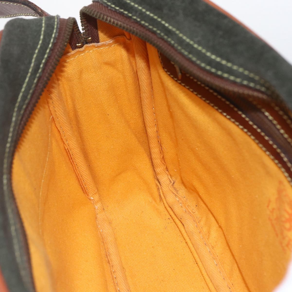 LOEWE Shoulder Bag Suede Khaki Gold Auth bs32579